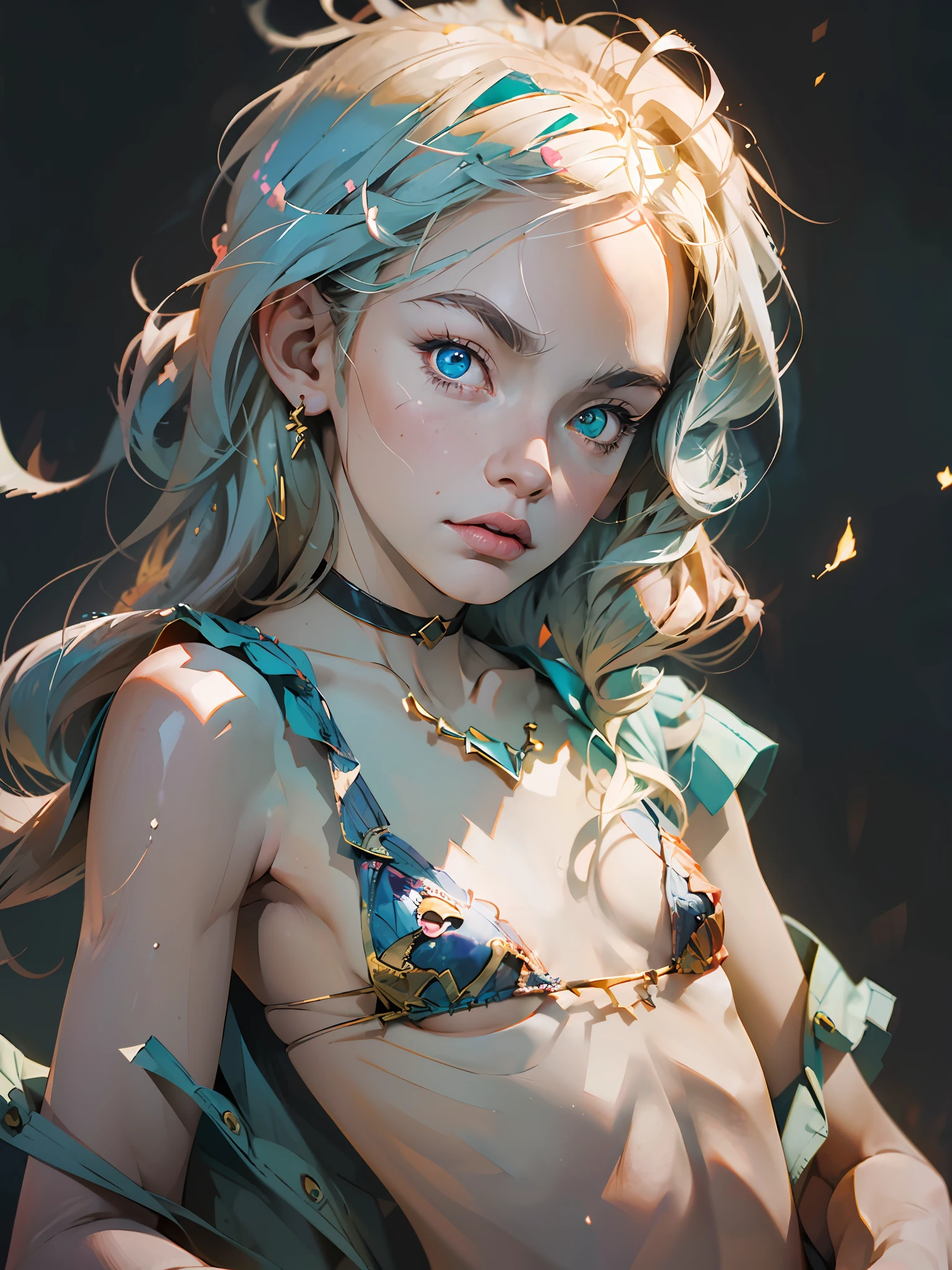 (masterpiece, 4k ,ultra detailed:1.2),(beautiful face:1.2),(anime:1.2),illustration,
(solo:1.2)
(simple choker:1.1),
(string,abs,child,small breasts,petite,heterochromia:1.1),(sfw,nipple,flat chest,undress,:1.4),