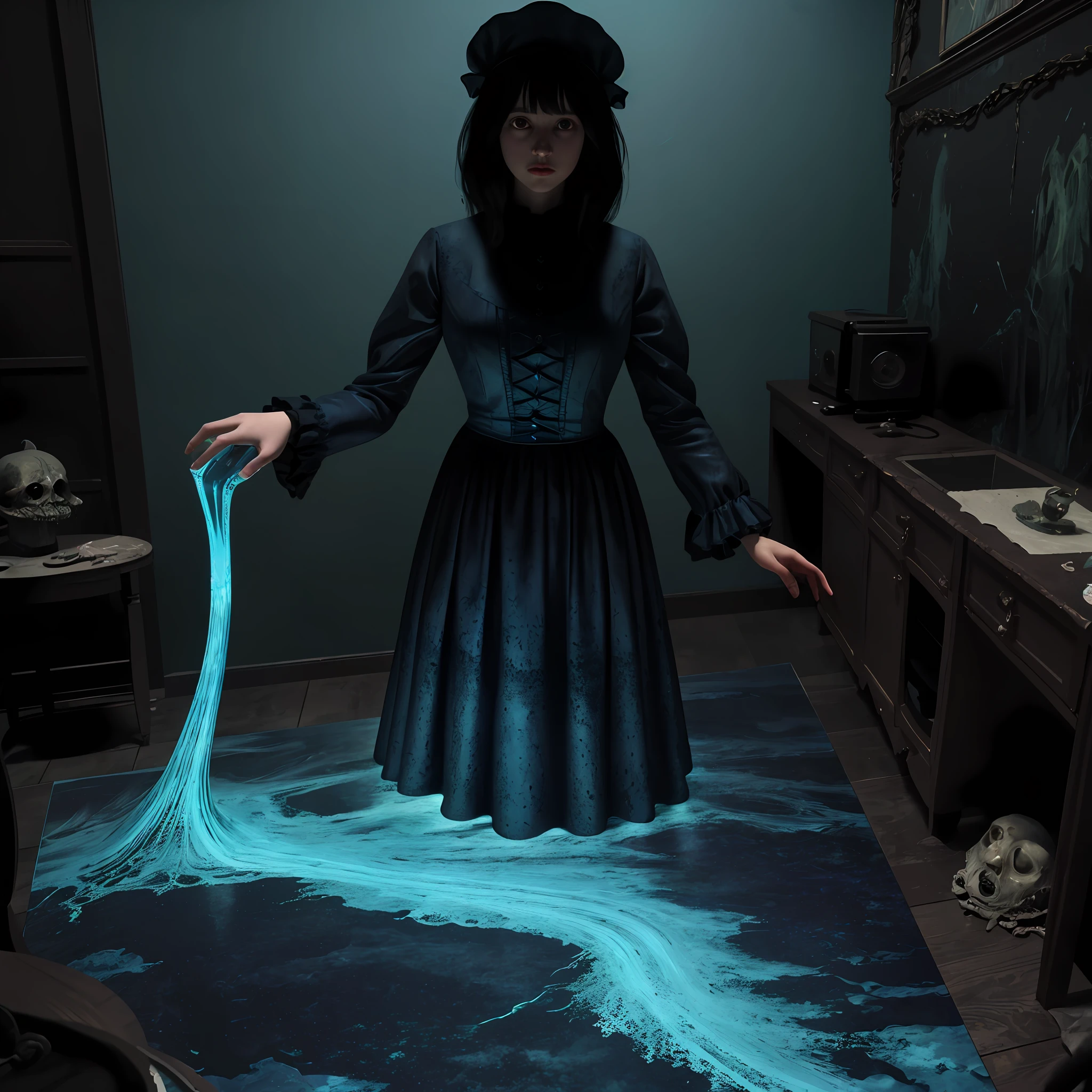 spectral rendering,old yaken image by daguerreotype cyanoscope,hyper-detailed painting Courbet,pov visit of the interior of a haunted horror house,disgusting 3d-holographic-horror background of anamorphic sculptures by junji-ito and Nicola-Samori,pov run motion blur,Oleg-Shuplyak depth optical illusion,hypnotic illusion,ray-tracing,cinematic-filter,pixiJS rendering