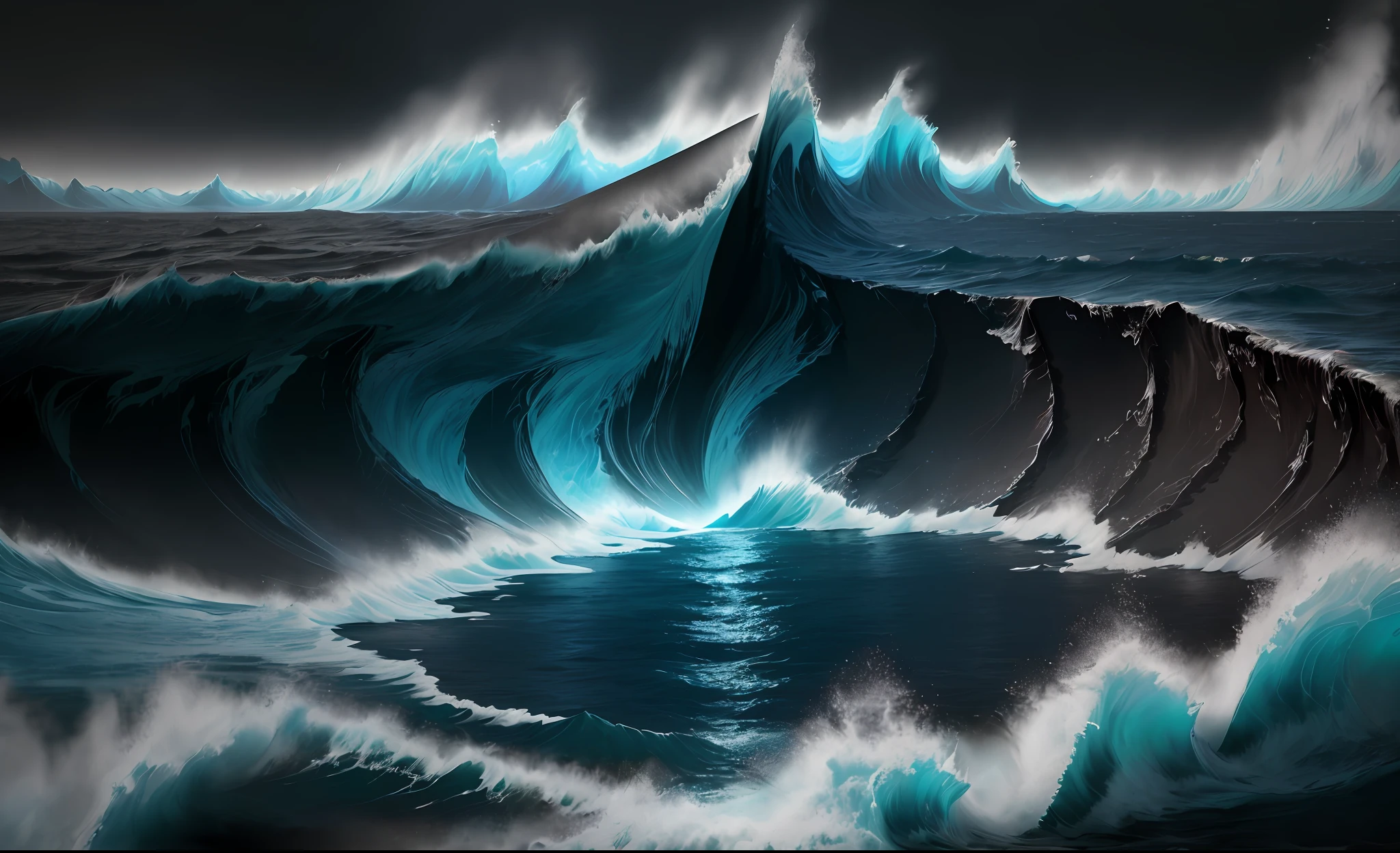 Photo of the world's most beautiful artwork featuring giant currents on the dark seabed, dark(vibrant, photo realistic, realistic, dramatic, dark, sharp focus, 8K),(global lighting, gloomy environment, volumetric half light)