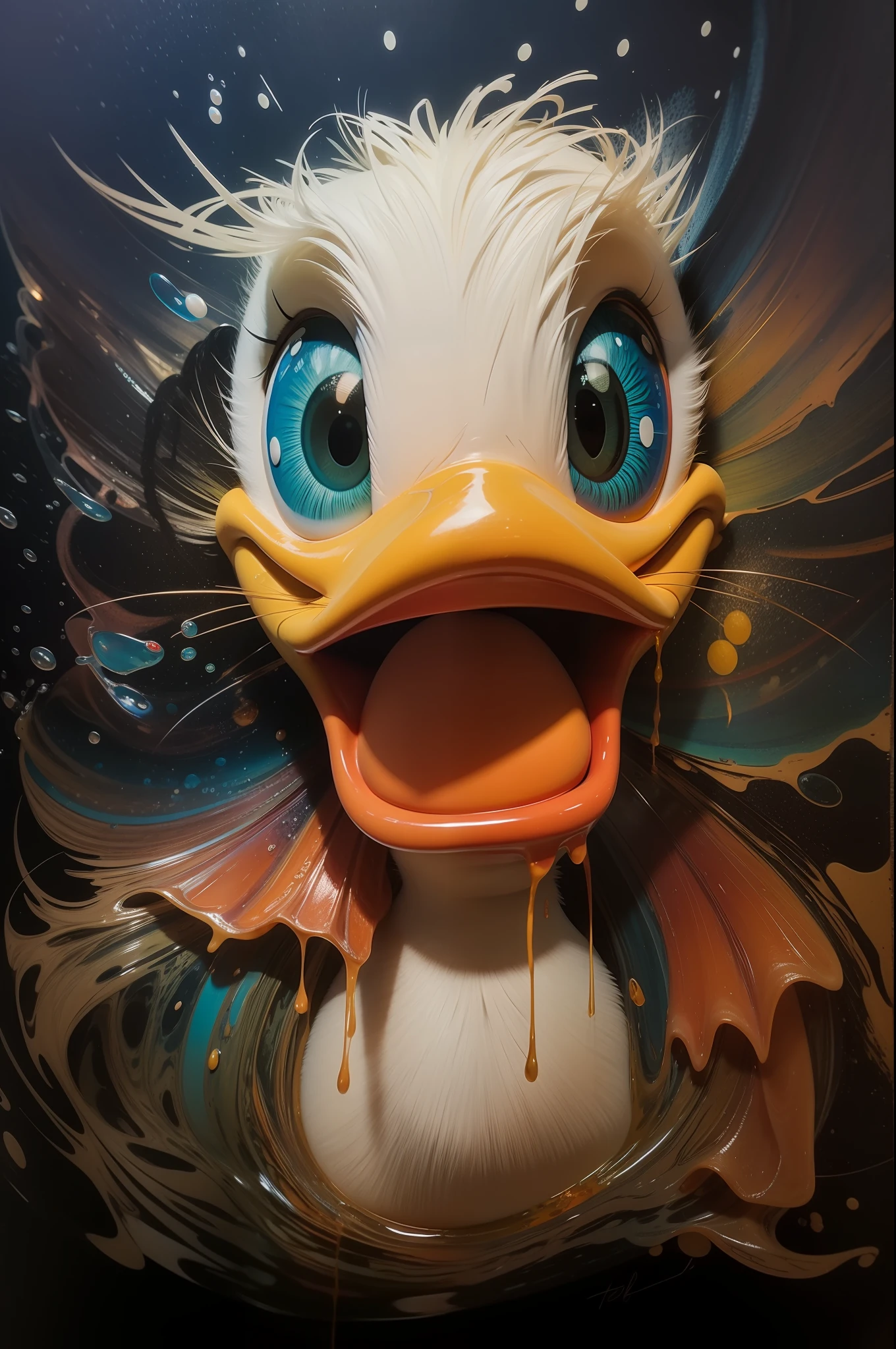 donald duck Funny Portraits Detailed Mood Portraits Fisheye Lens Realistic Characters Psychedelic Alcohol Ink Painting 28K Resolution High Quality by Stephen Gamell HDR
