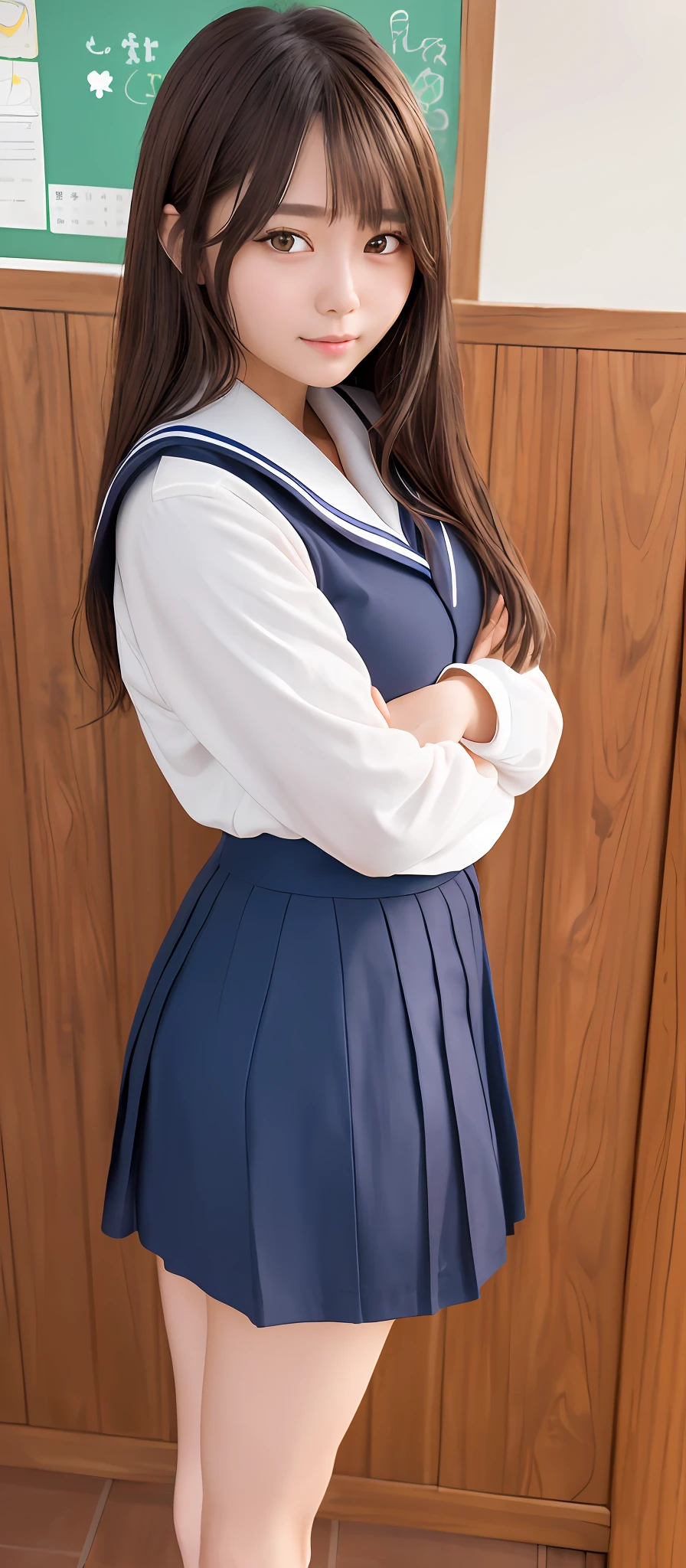 Masterpiece, Top Quality, One Beautiful Girl, Sleeping, Detailed Eyes, Swollen Eyes, Brown Hair, Long Hair, Beautiful Skin, Sexy, Cute, Beautiful Legs, Short Skirt, Japanese Woman, School Girl, Asian Beauty, Magic World, Other World, Magic Academy, Uniform (Sailor Suit), Going to School, Street, Walking, Strong strong eyes,