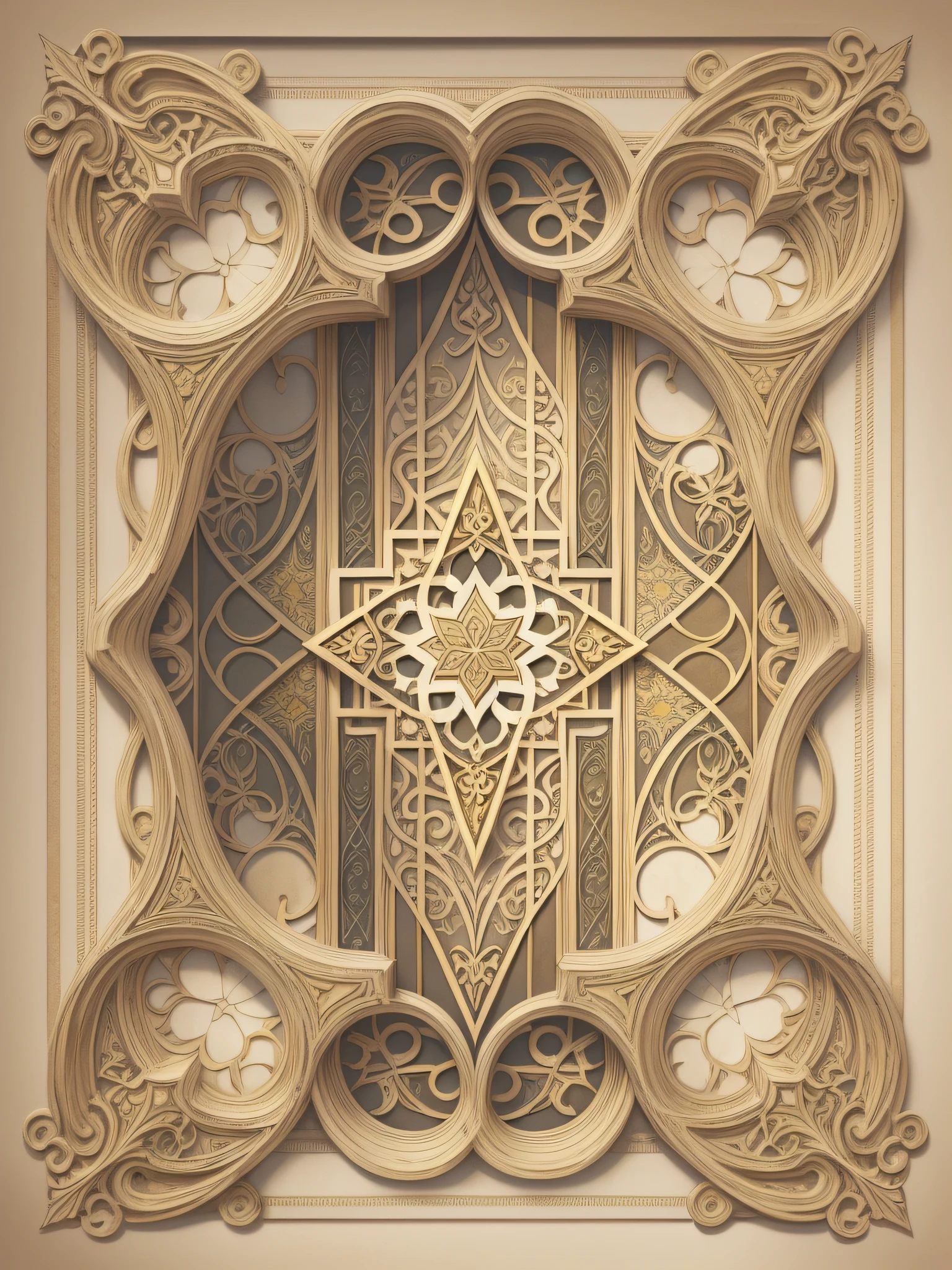 FRAME FOR CARD GAME WITH ARABESQUES ART NOUVEAU STYLE, BEIGE COLOR ANTIQUE PAPER