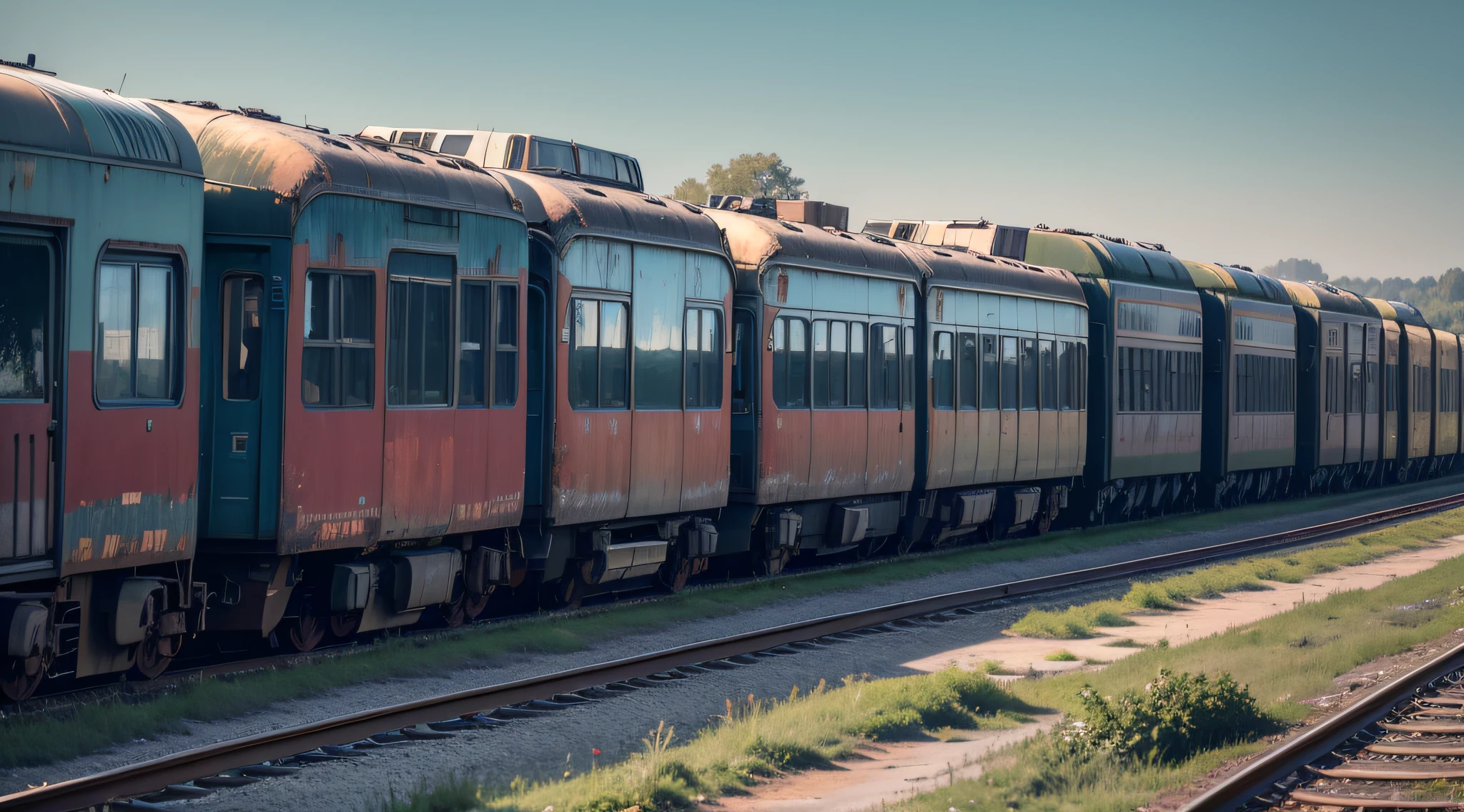abandoned cars near train line, real picture, best quality, 8k --auto --s2