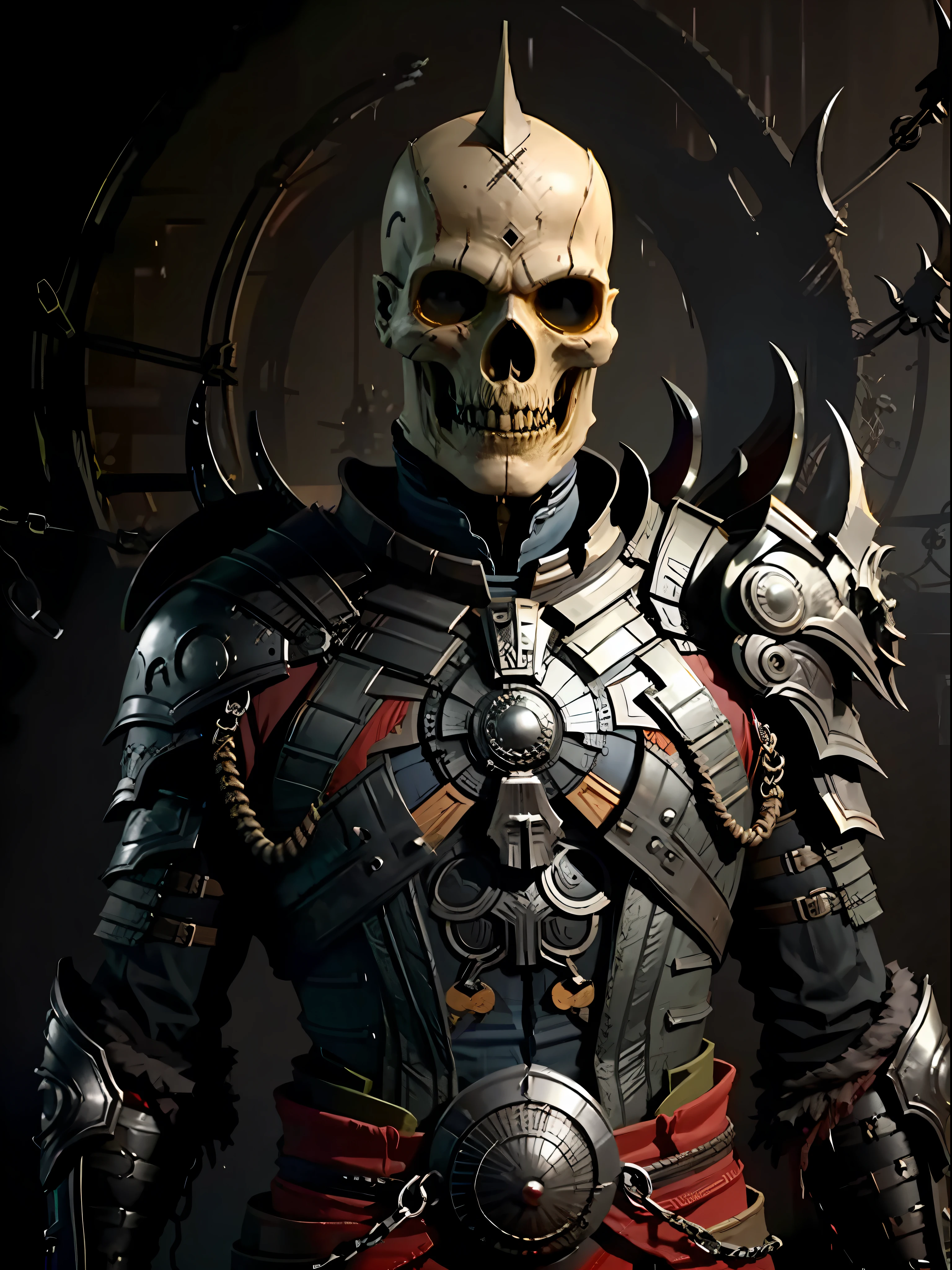 A male Necromancer standing in front of a black background in the style of D14bl0