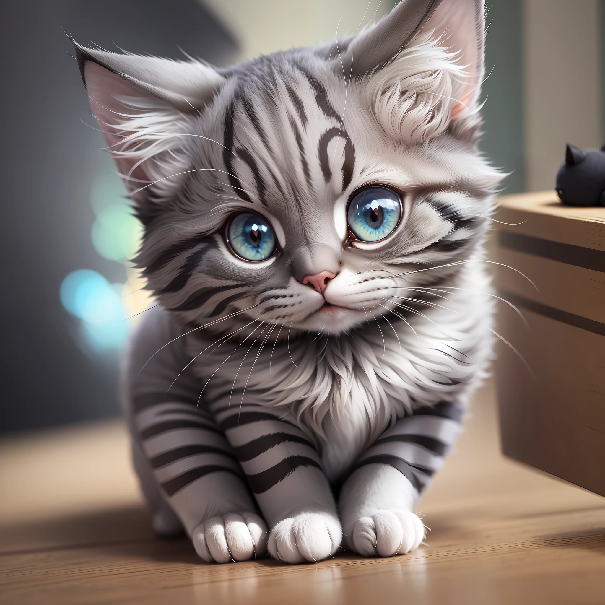 small cat, grey, anime, funny, fluffy --auto --s2
