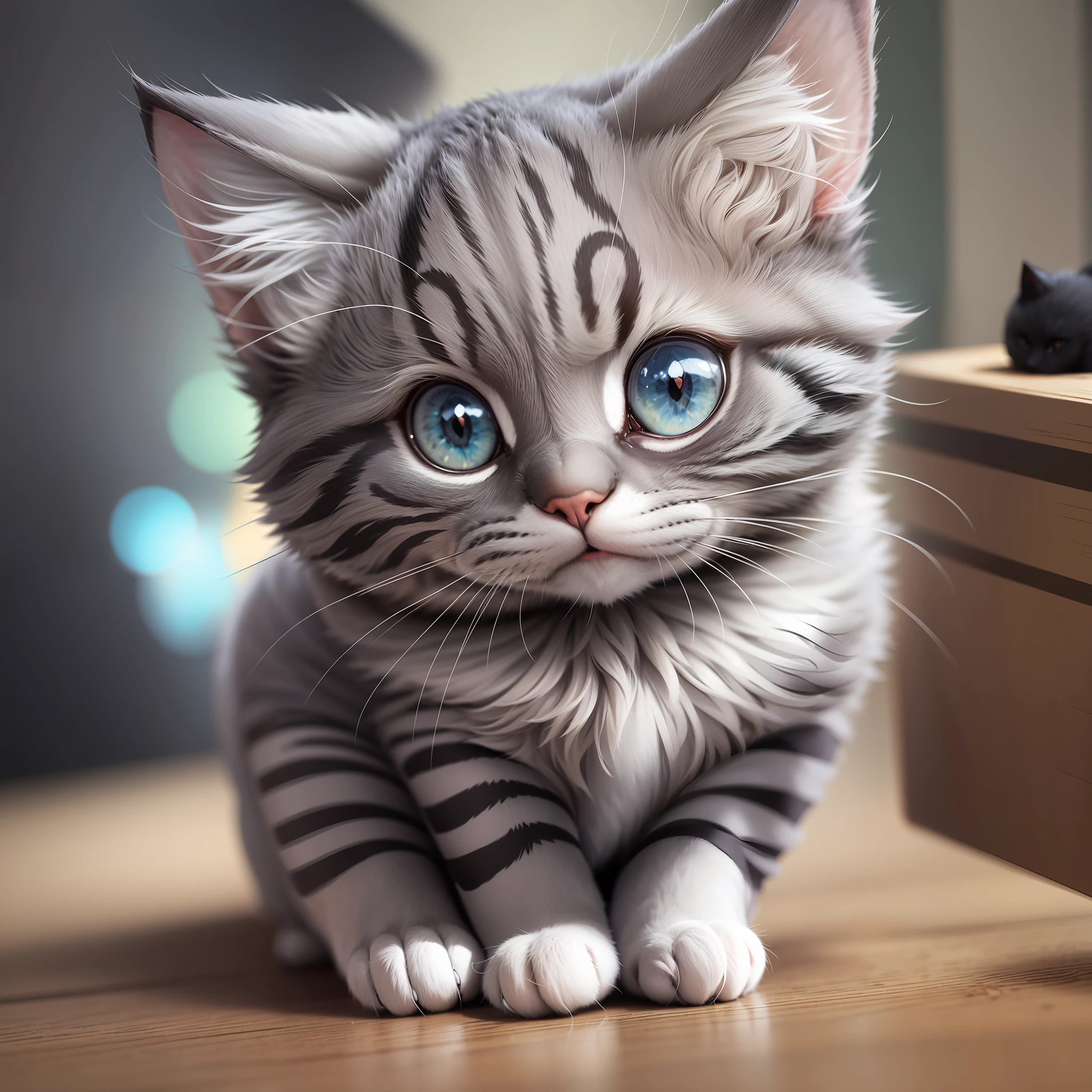 small cat, grey, anime, funny, fluffy --auto --s2