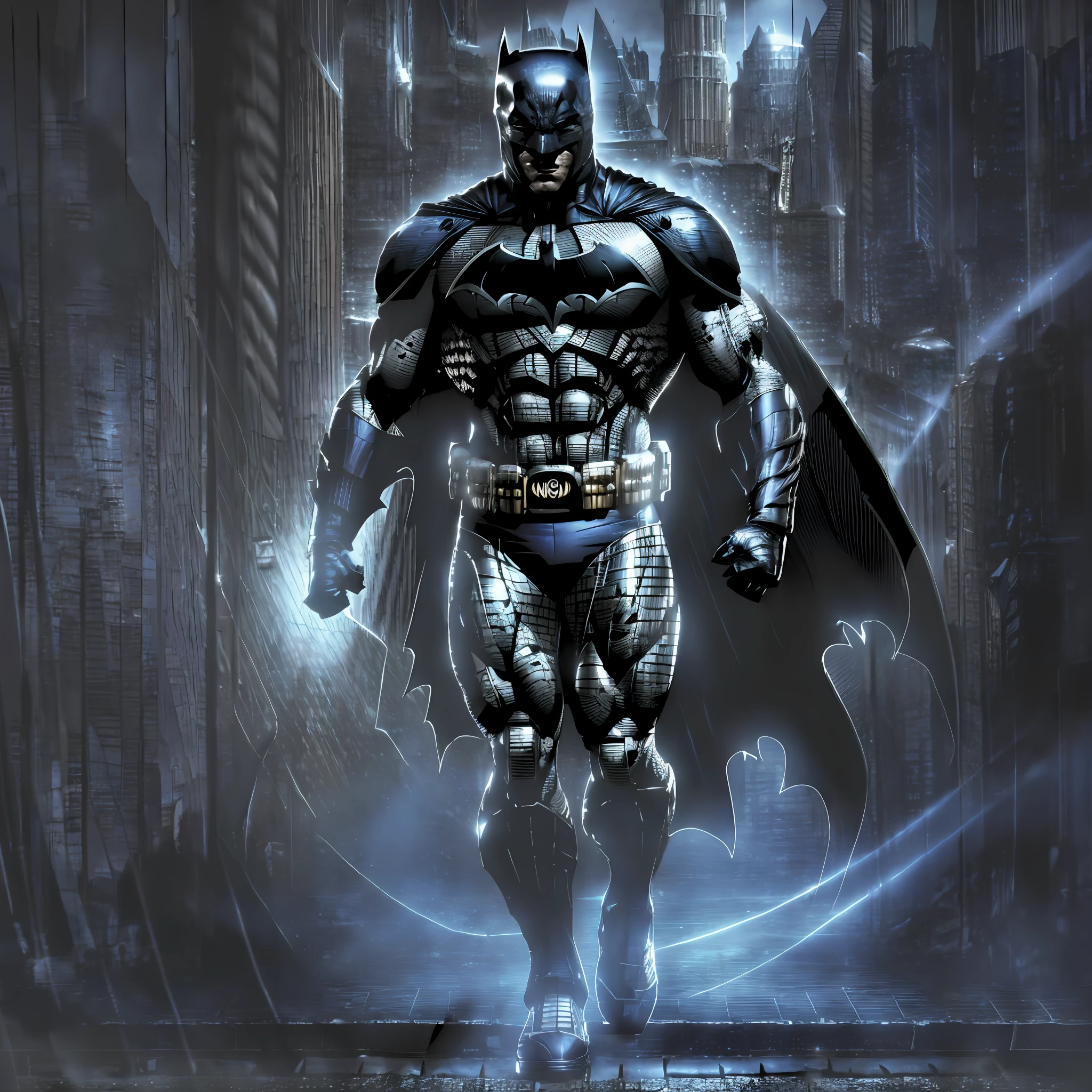 DC comics, surreal full body image, Batman, realistically, dynamic lights, full footage, (extremely detailed 8k wallpaper of CG unit), trend in ArtStation, trend in CGSociety, high detail, sharp focus, dramatic, photorealistic