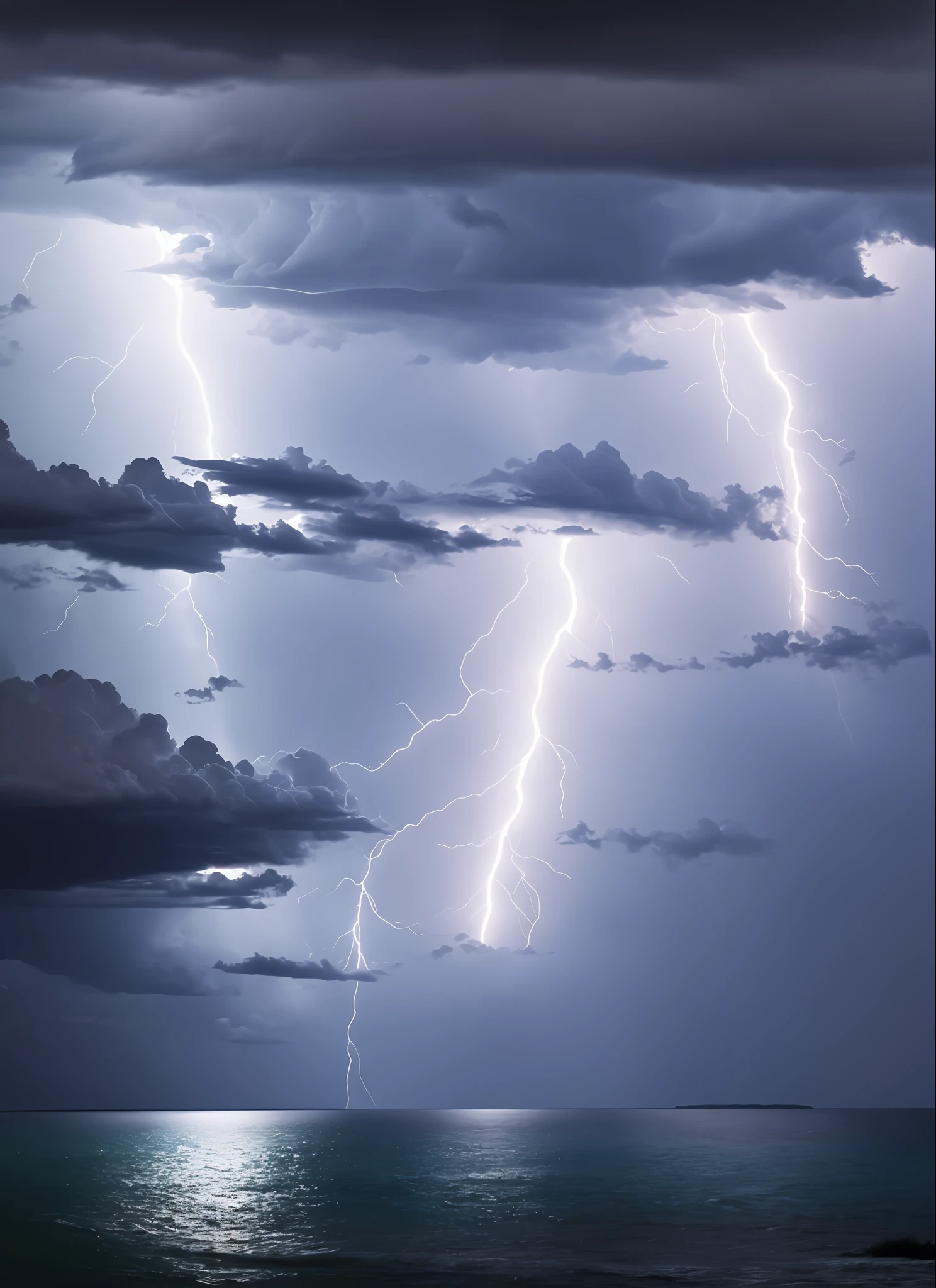 A dramatic and powerful storm, with lightning illuminating the sky and rain pouring down, painting by unknown
