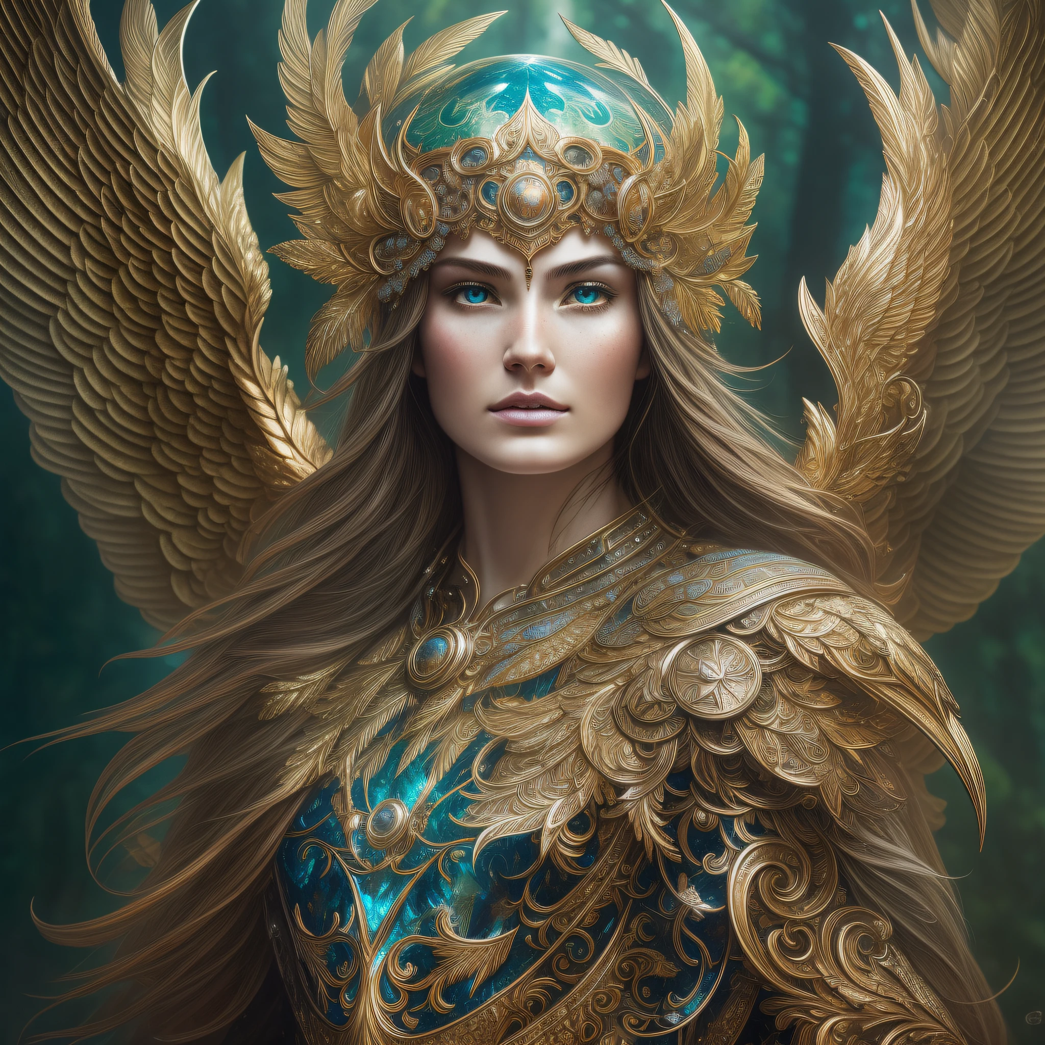 highly intricately detailed photograph of a beautiful celestial eagle-man in a forest wearing armor, fantasy, in the style of android jones, anna dittman, hyperrealistic, a beautiful digital painting, concept art, trending on artstation, sharp focus, studio photo, intricate details, highly detailed, by greg rutkowski, sf, intricate artwork masterpiece, ominous, matte