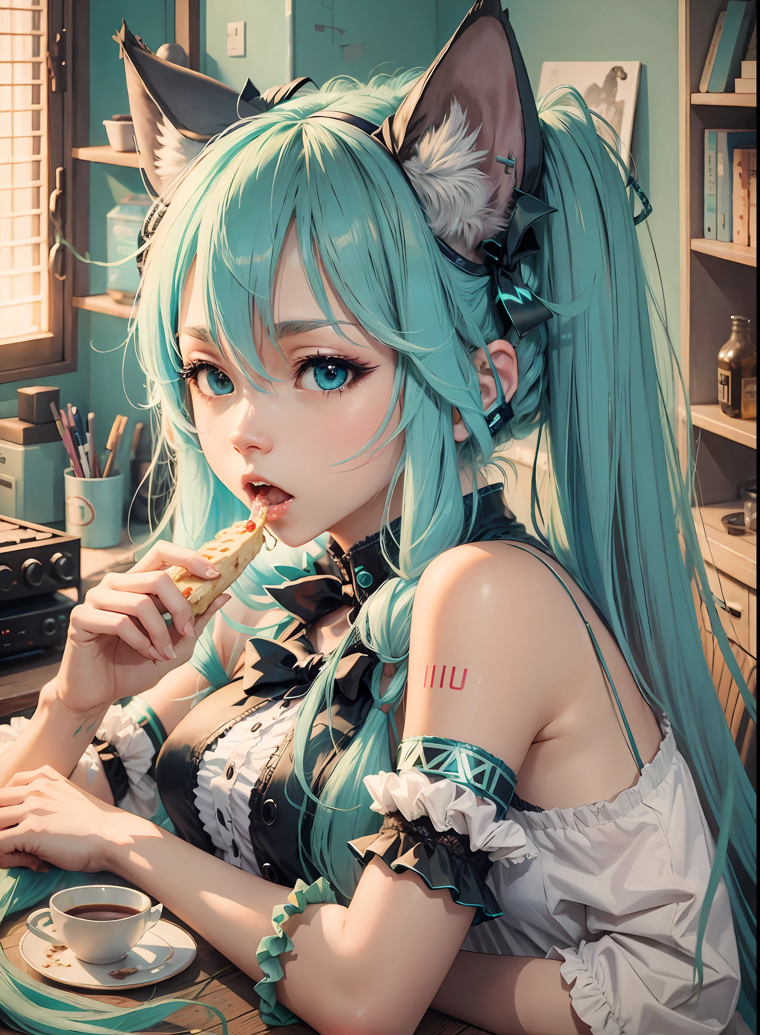 hatsune miku eating a lynx