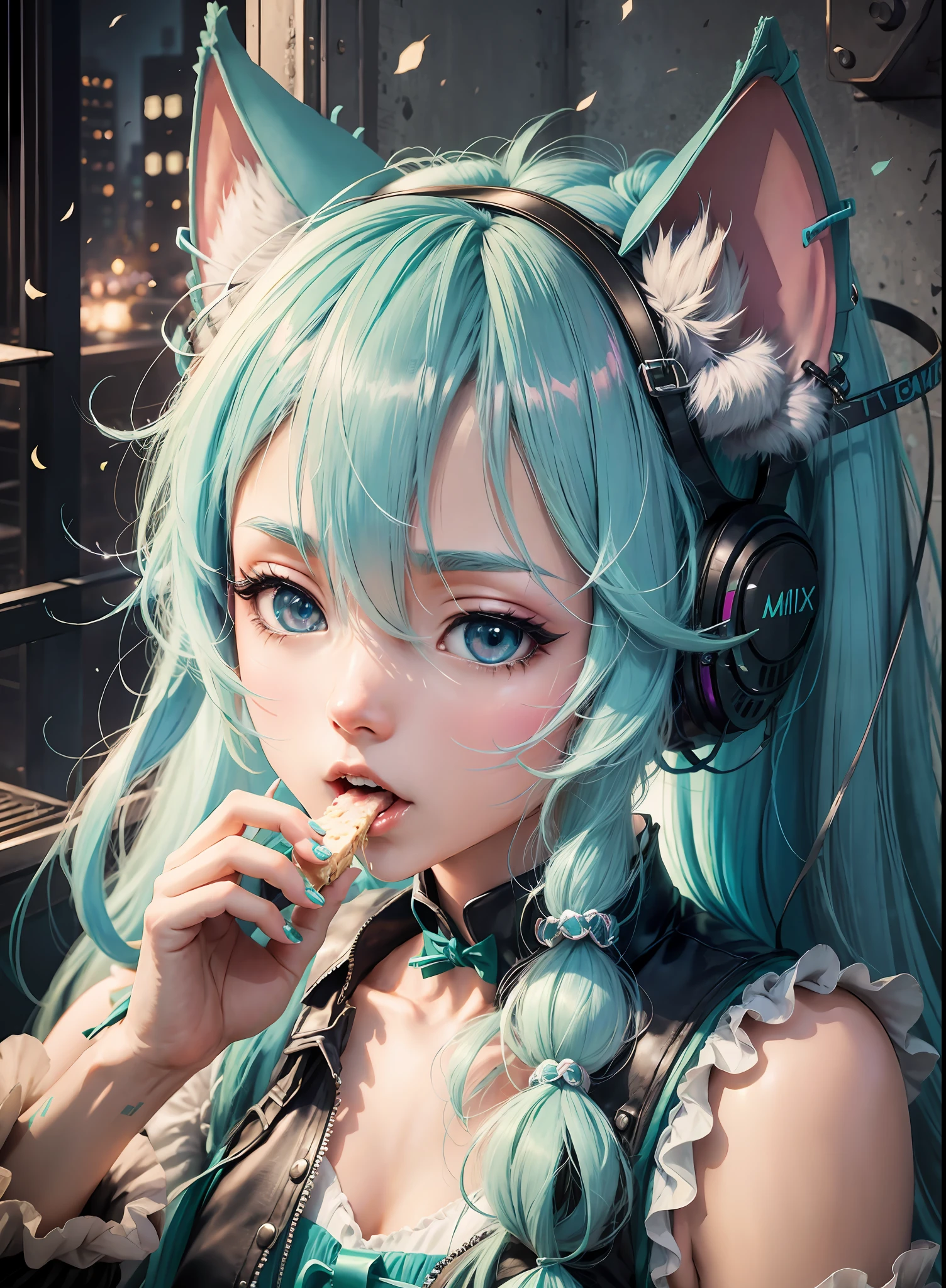 hatsune miku eating a lynx