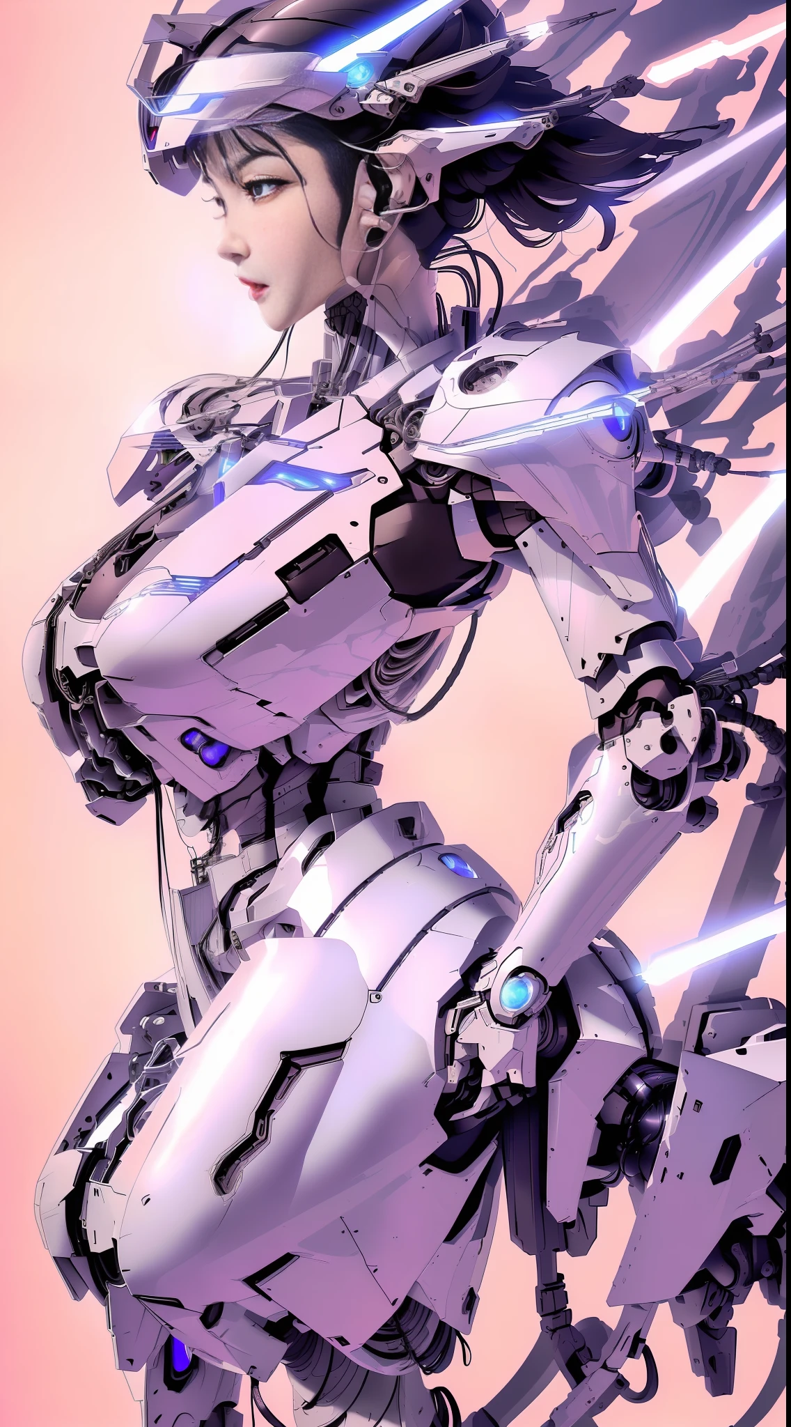 A futuristic female mech pilot standing in front of her advanced mech suit, (detailed armor:1.5), vibrant neon colors, (cyberpunk style:1.2), (Hajime Sorayama inspired:1.3), backlighting with lens flare, anime-style art, holding a high-tech helmet under her arm, confident expression.