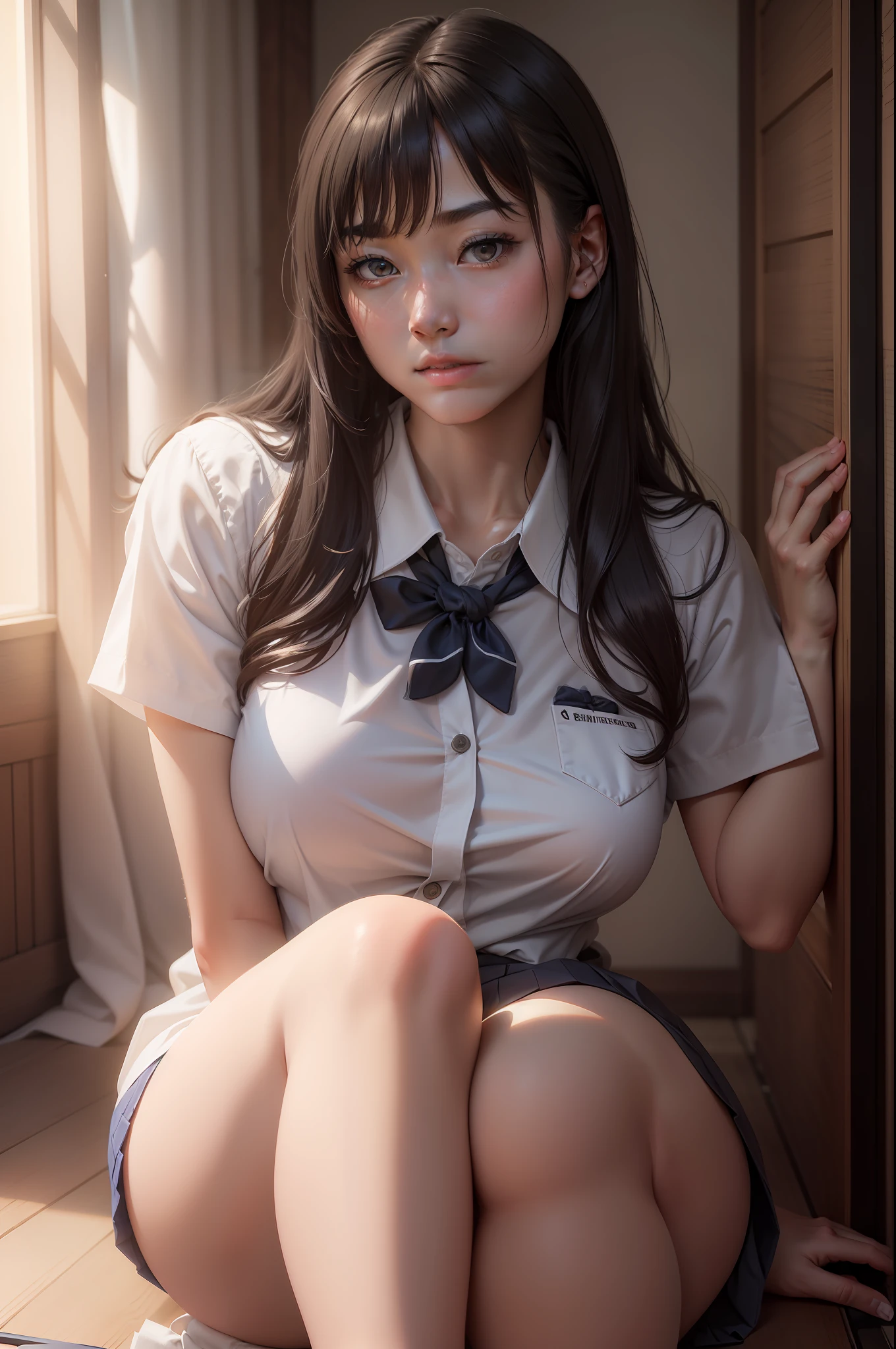 kneel on the ground .Japanese.Big Black eyes.best quality, 為替.forex trading、浅倉唯、chilloutmix.さつきあい Japanese.Big Black eyes.best quality, masterpiece, extremely delicate and beautiful, extremely detailed, 16yo school girl show panty, (photo realistic), (school uniform), small breast, finely detail, best quality, official art, extremely detailed CG unity 8k wallpaper, absurd res, incredibly absurd res, ultra-detailed, (ultra high res), extremely detailed, beautiful detailed girl, extremely detailed eyes and face, beautiful detailed, light on face, professional lighting, white shirt with blue collar, dark blue pleated skirt,1girl, full body, full-body shot, 16yo girl, slim, skinny, fair skin, show panty, white panty",
"seed