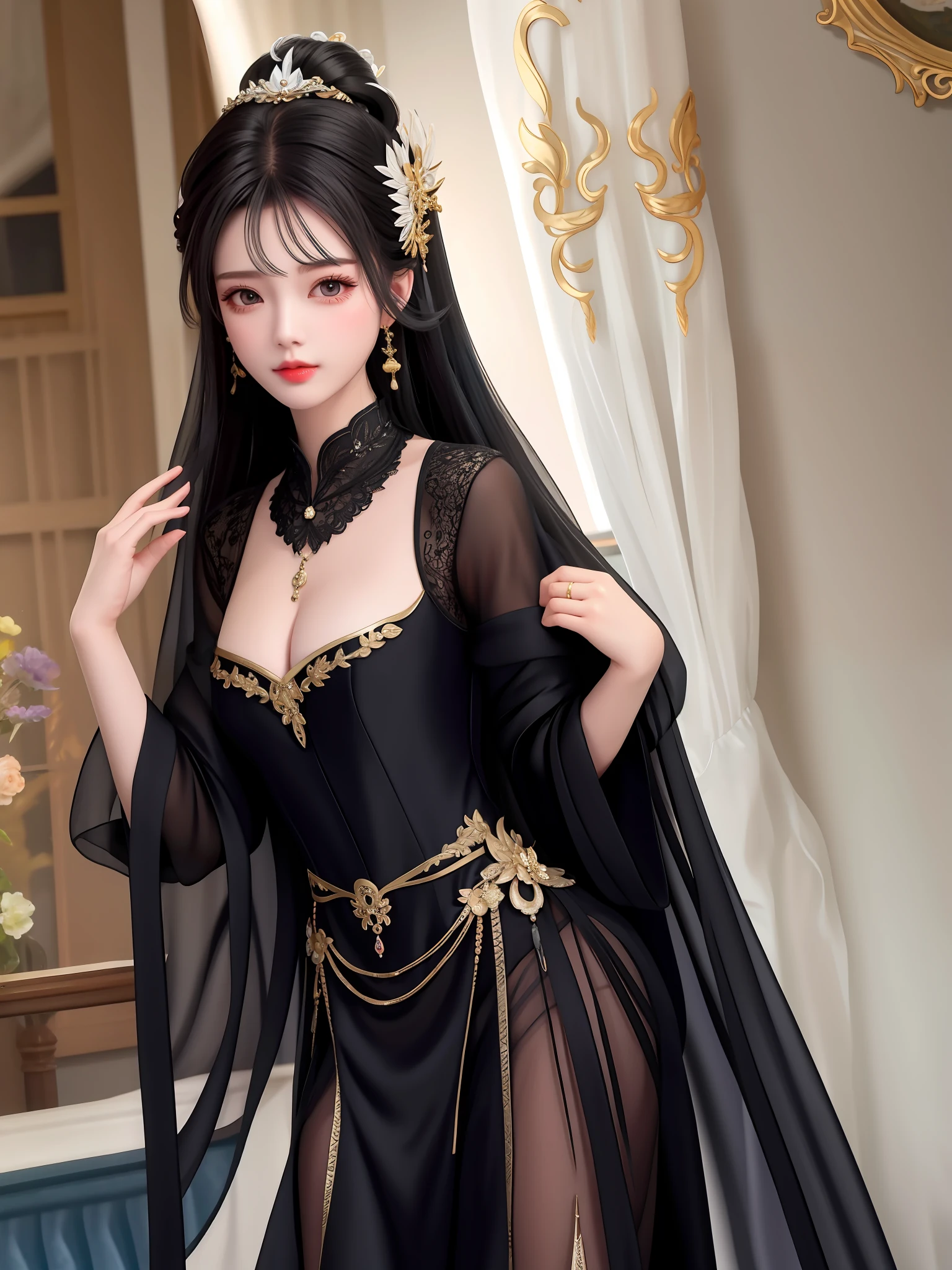 The black silk beauty was not dressed