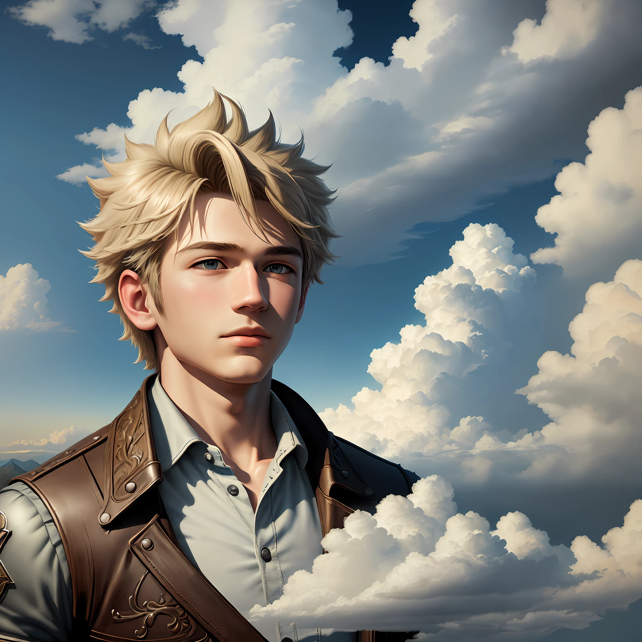 ((best quality)), ((masterpiece)), (detailed), (detailed cloud landscape:1.3), (high resolution:1.2), ((realistic)), (1 boy), (detailed face)