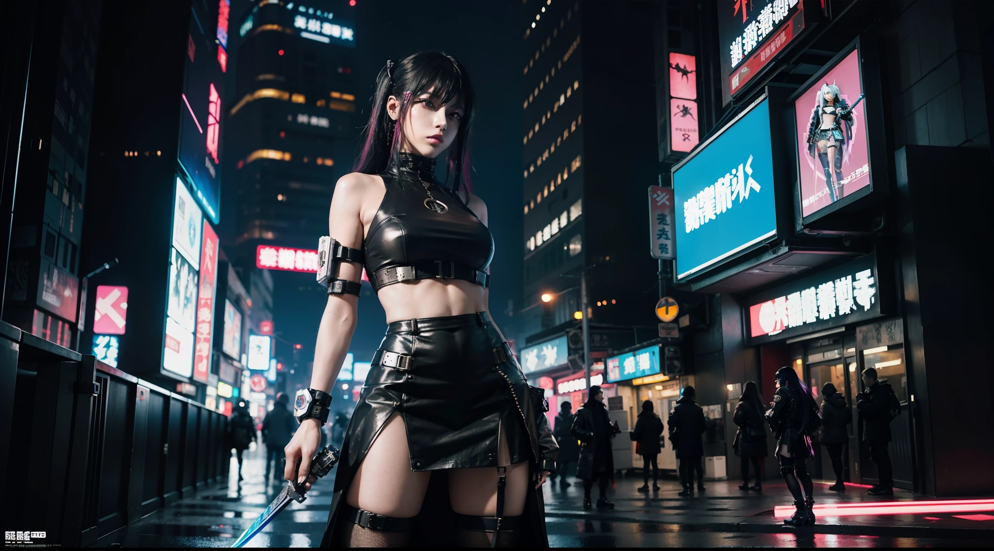 cyber girl with a sword and a skirt in a city, cyberpunk art style, cyberpunk vibe, cyberpunk anime girl, cyberpunk themed art, dreamy cyberpunk girl, female cyberpunk anime girl, cyberpunk girl, in cyberpunk style, dark cyberpunk illustration, digital cyberpunk anime art, cyberpunk artstyle, anime cyberpunk art, cyberpunk beautiful girl, cyberpunk anime art, cyberpunk outfit, muted cyberpunk style