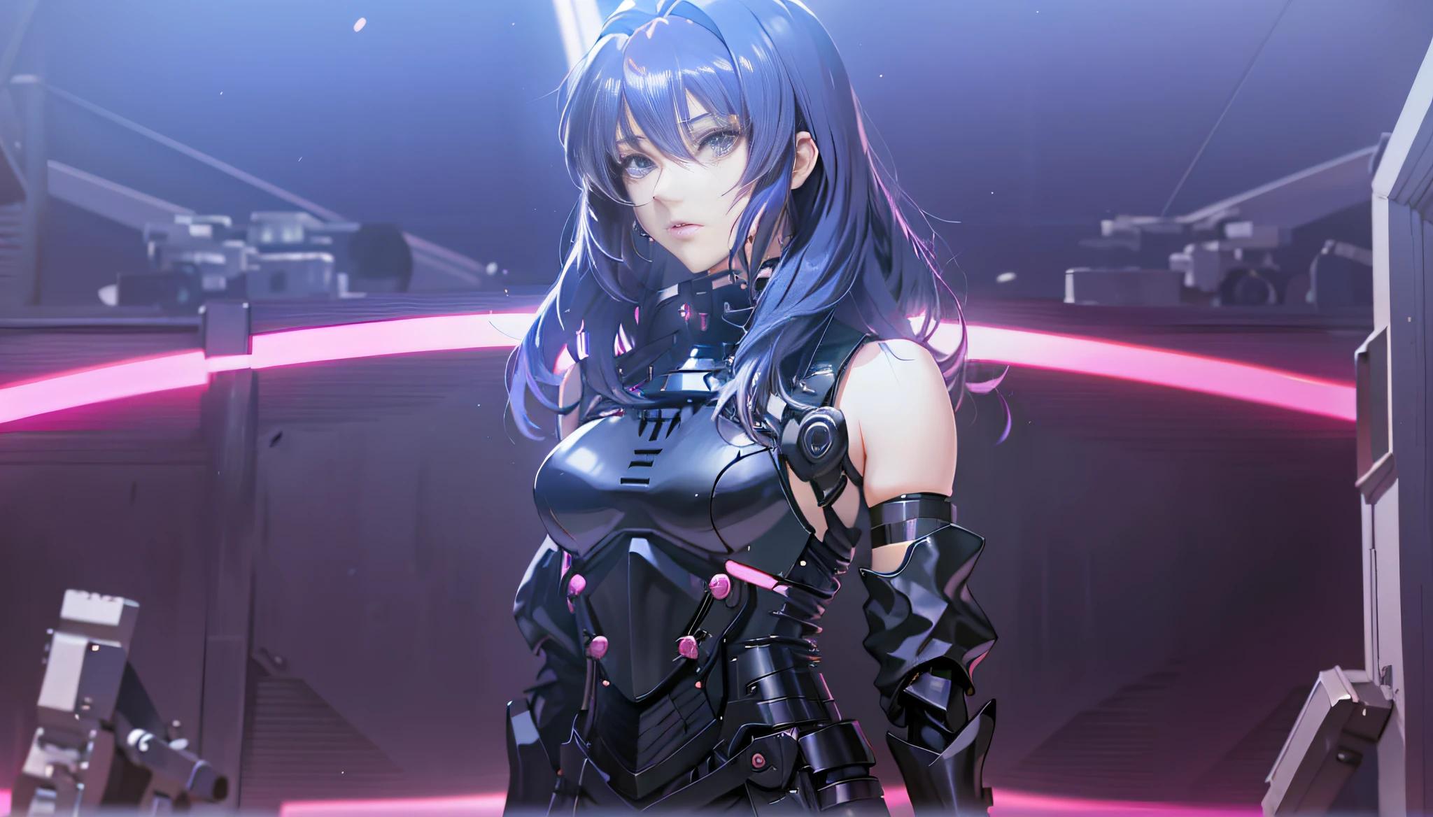 anime girl in black dress standing in a pink room, anime style like fate/stay night, anime girl wearing a black dress, female anime character, cybersuits, fate / stay night, motoko kusanagi, fate stay night, gainax anime style, anime girl of the future, goth cybersuit, misato katsuragi, anya from spy x family