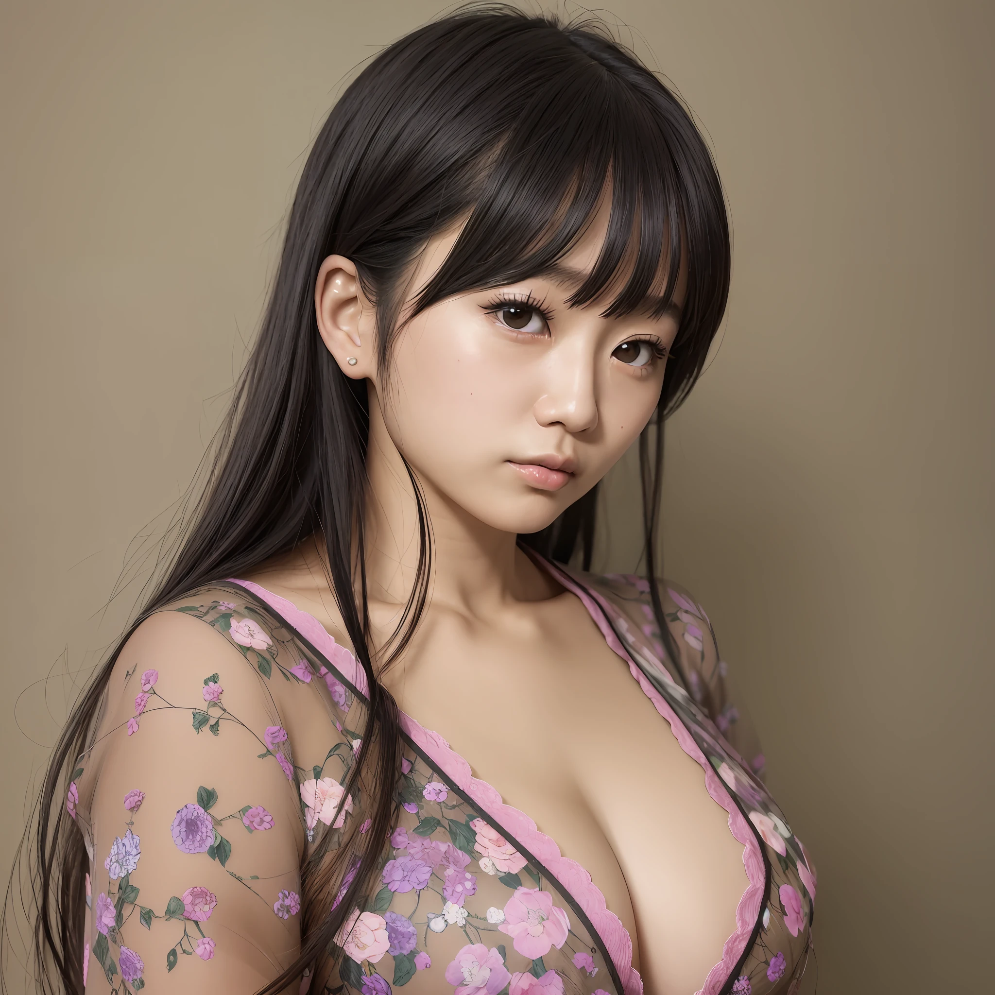 NSFW, 8K raw photo, best quality, masterpiece, ultra HD, film grain, filmg, 1girl, 
Watch Viewer, Natural Skin Texture, Realistic Eyes and Face Details, Full Lips, Lipstick, Kazue Kato, Akiko Takase, Kiyoko Suzuki, Rinko Kawaichi, Yuka Kazami, Shiori Teshirogi, Yasumoto Oka, Ayami Kojima, Takeyuki Kanda, Chiho Ajima, Aoi Ogata, Nobumasa Fujiwara, Aya Takano, Etsuko Miura, Tsugumi Oba, Chiho, Aya Takano, Yasumoto Oka, Mao Hamaguchi,
Height 158cm, Weight 53kg, Bust 83cm (D cup), cleavage, waist 61cm, hips 86cm,
have long hair in a ponytail, bangs, hair damp with sweat,
Japan, 18 years old, sober, naïve female college student, --auto --s2