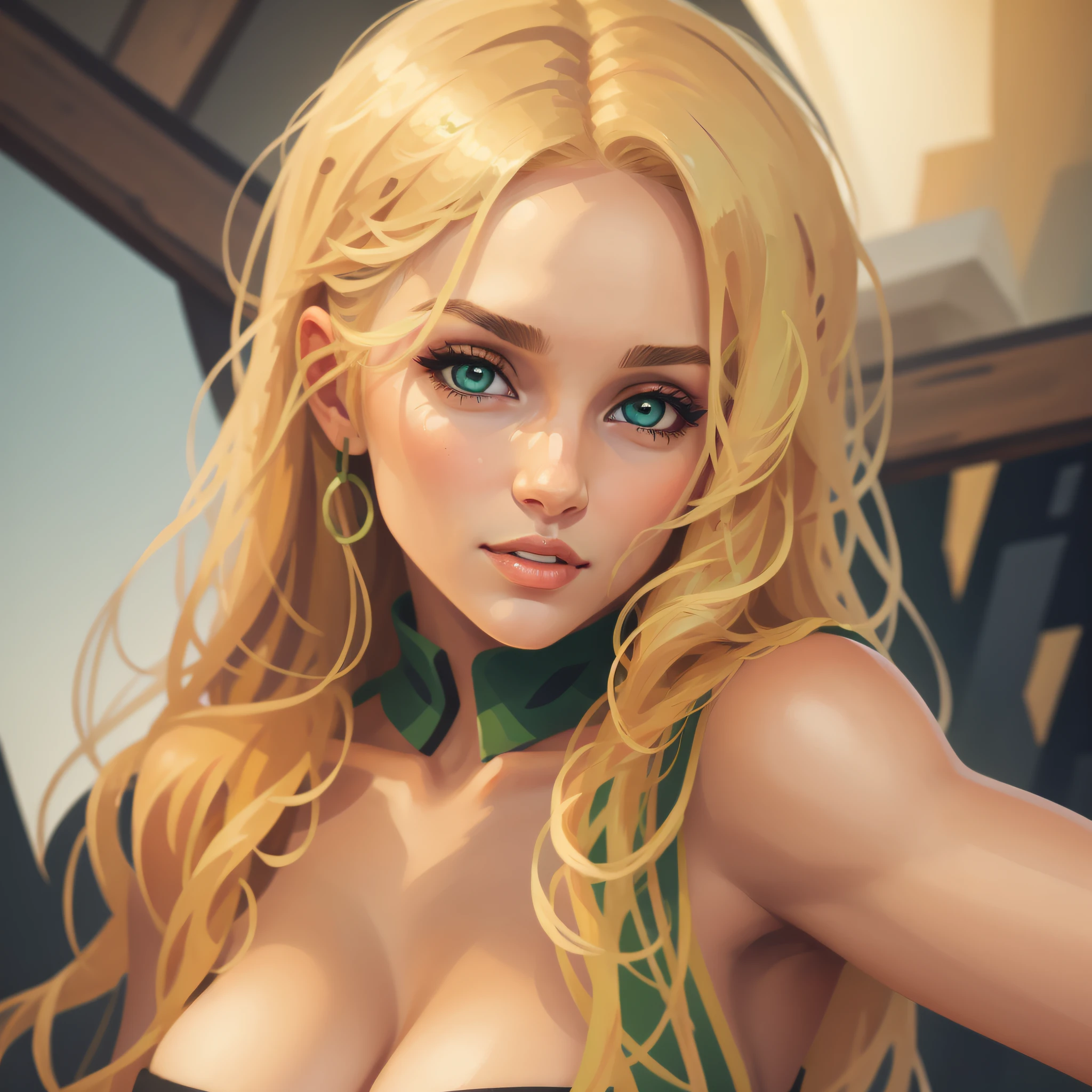 beautiful woman with blonde hair and green eyes