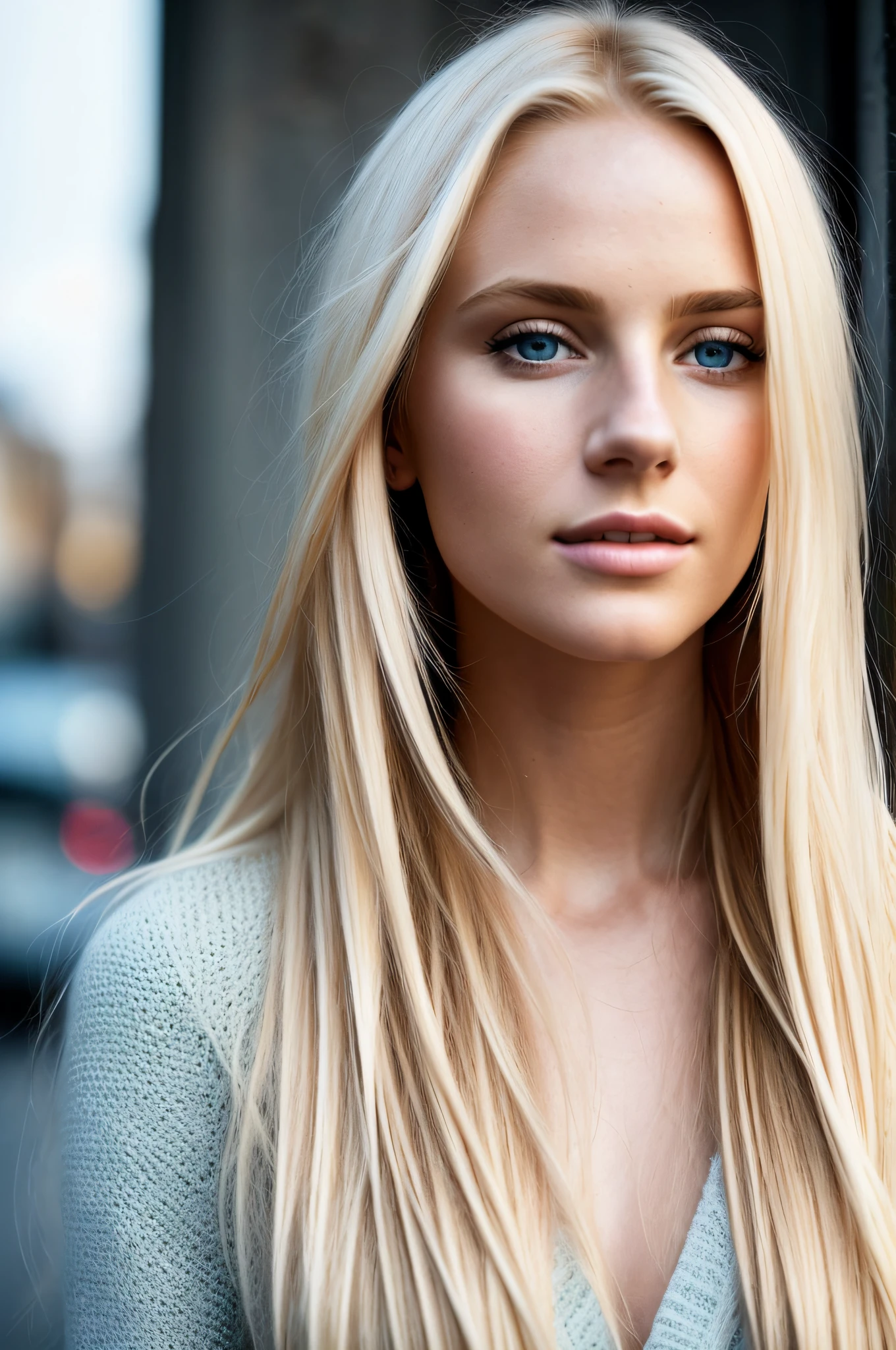 Style, model style, photo (full body) of a girl, 1 girl, (night city background: 1.8), ((most beautiful face: 1.8, perfect face: 1.3)), (long hair: 1.4, pale skin: 1.5 ), (from top: 1.2), best quality, epic (by photo by Lee Jeffries, Sony A7, 50 mm, pores:1.5, colors, hyperdetailed:1.5, film grain:1.4, hyperrealistic: 1.5), hyperrealistic realistic texture, masterpiece, unreal mechanism 5, 8k wallpaper of extremely detailed CG unit, incredibly detailed photo, hyper-realistic light, Blonde woman with very big chest, beautiful blonde woman, blonde Swedish woman, sexy girl with long blonde hair, beautiful Nordic woman, beautiful blonde girl, blonde goddess, a beautiful blonde, blonde woman, blonde and attractive features, with long blonde hair, beautiful blonde young woman, young blonde woman, flowing blonde hair, perfect white haired girl, textured skin, fine features, (skin pores), ultra realistic skin, ultra realistic photo