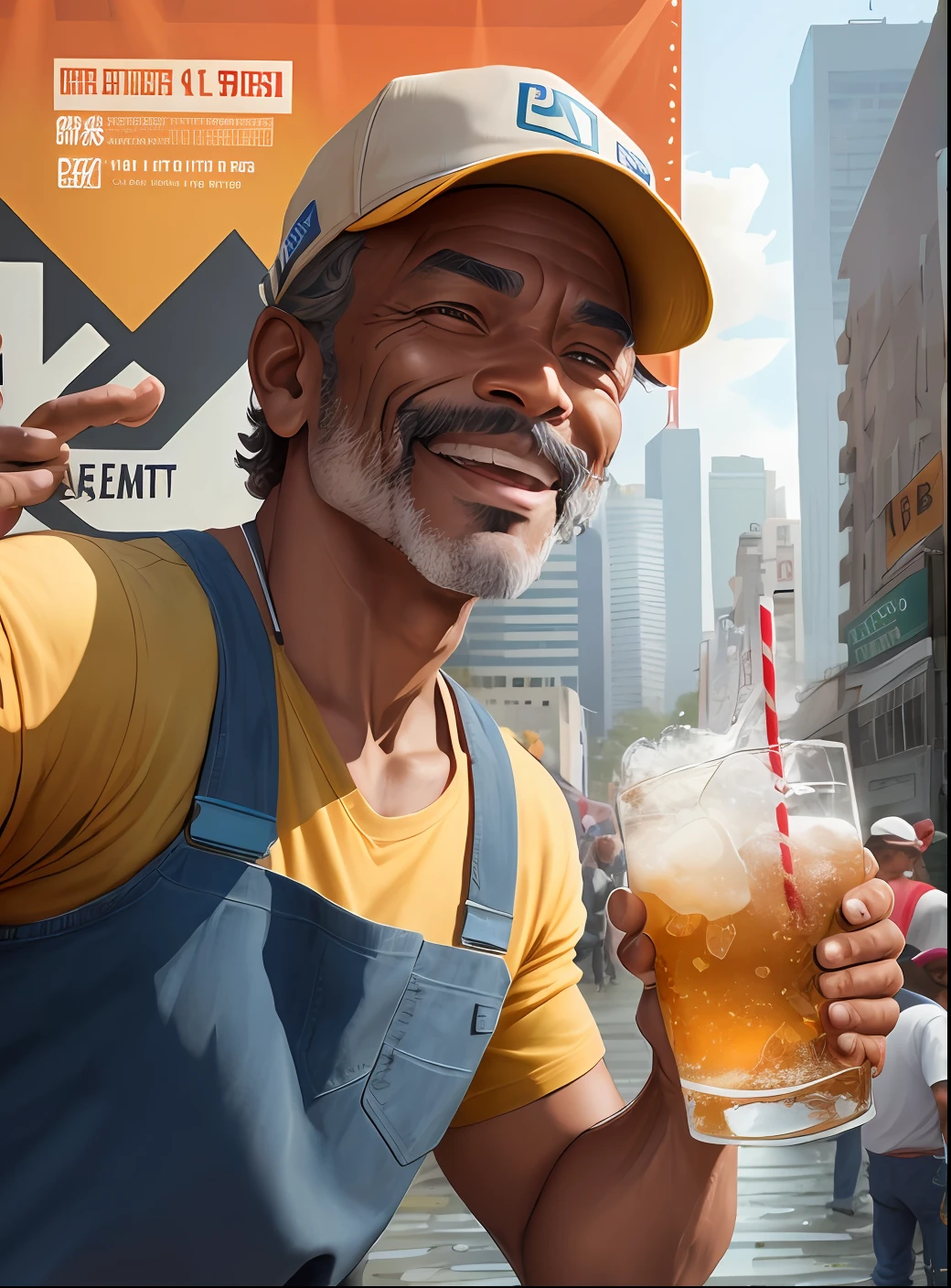 Black man, homeless man with mustache and wrinkled face and cap