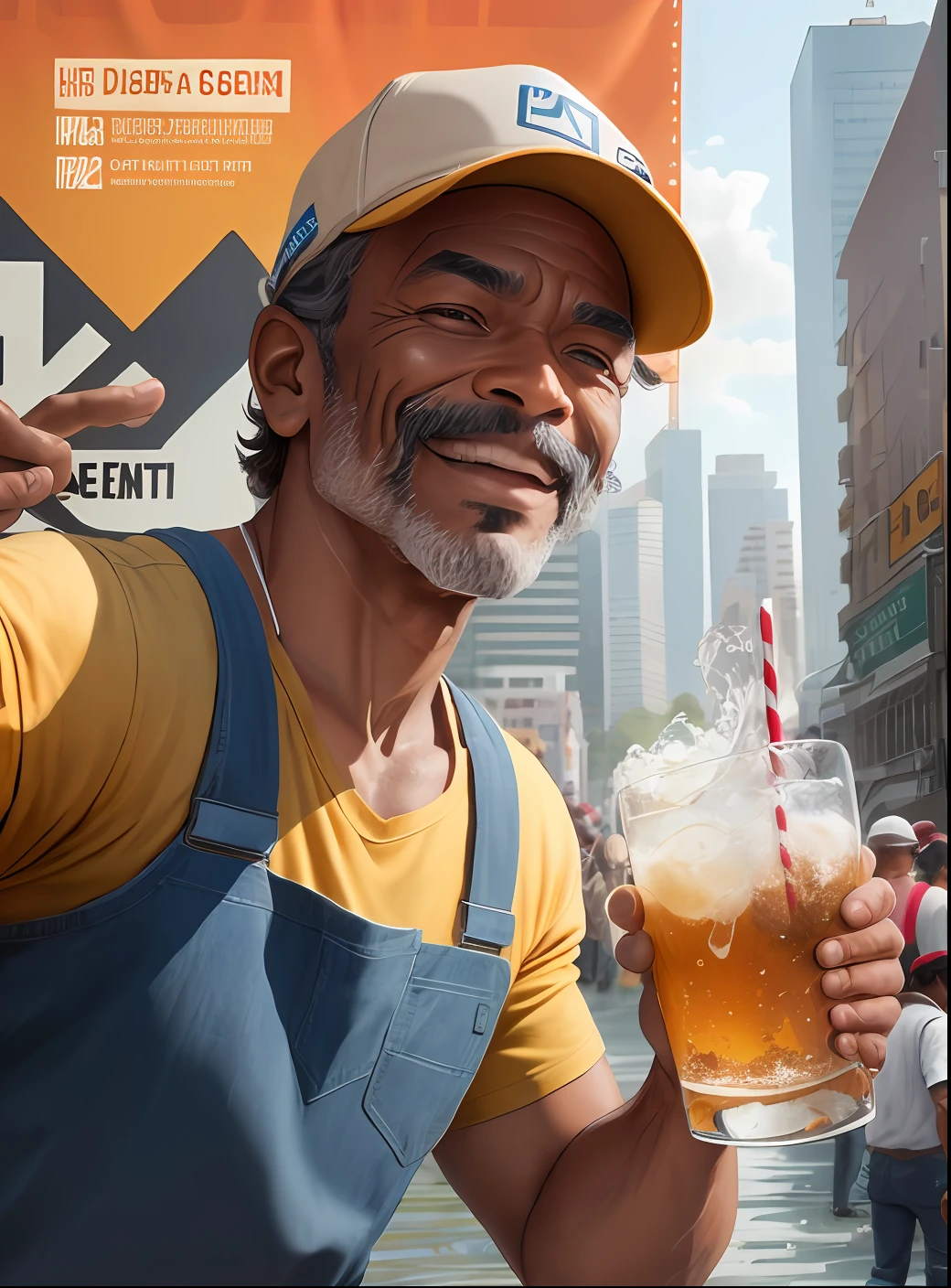 Black man, homeless man with mustache and wrinkled face and cap