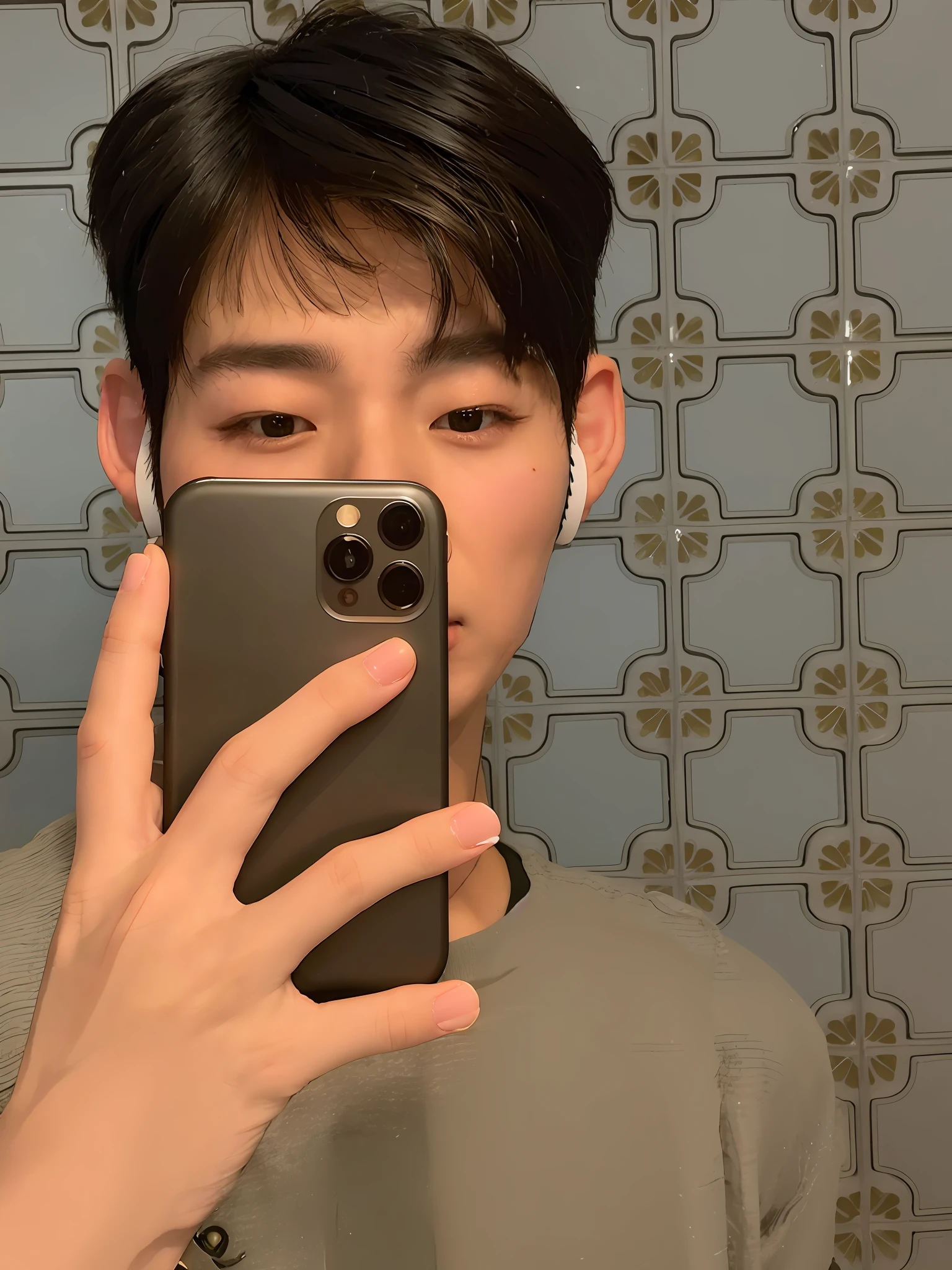 Alafeld man selfie with his phone, iphone selfie, 8k selfie photo, profile picture 1024px, a man's selfie, chinese male, iphone picture, shin jin-young, with headphones, reflection of iphone in visor, avatar profile picture, # oc, #oc, holding very advanced phone --auto --s2