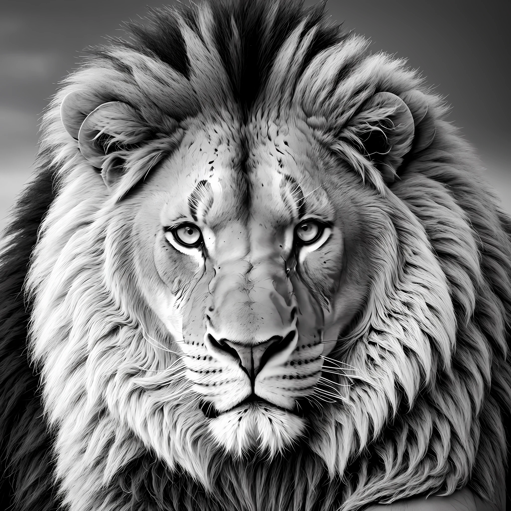 black and white photo of a fierce, handsome lion, head held high, king of the jungle posture --auto --s2