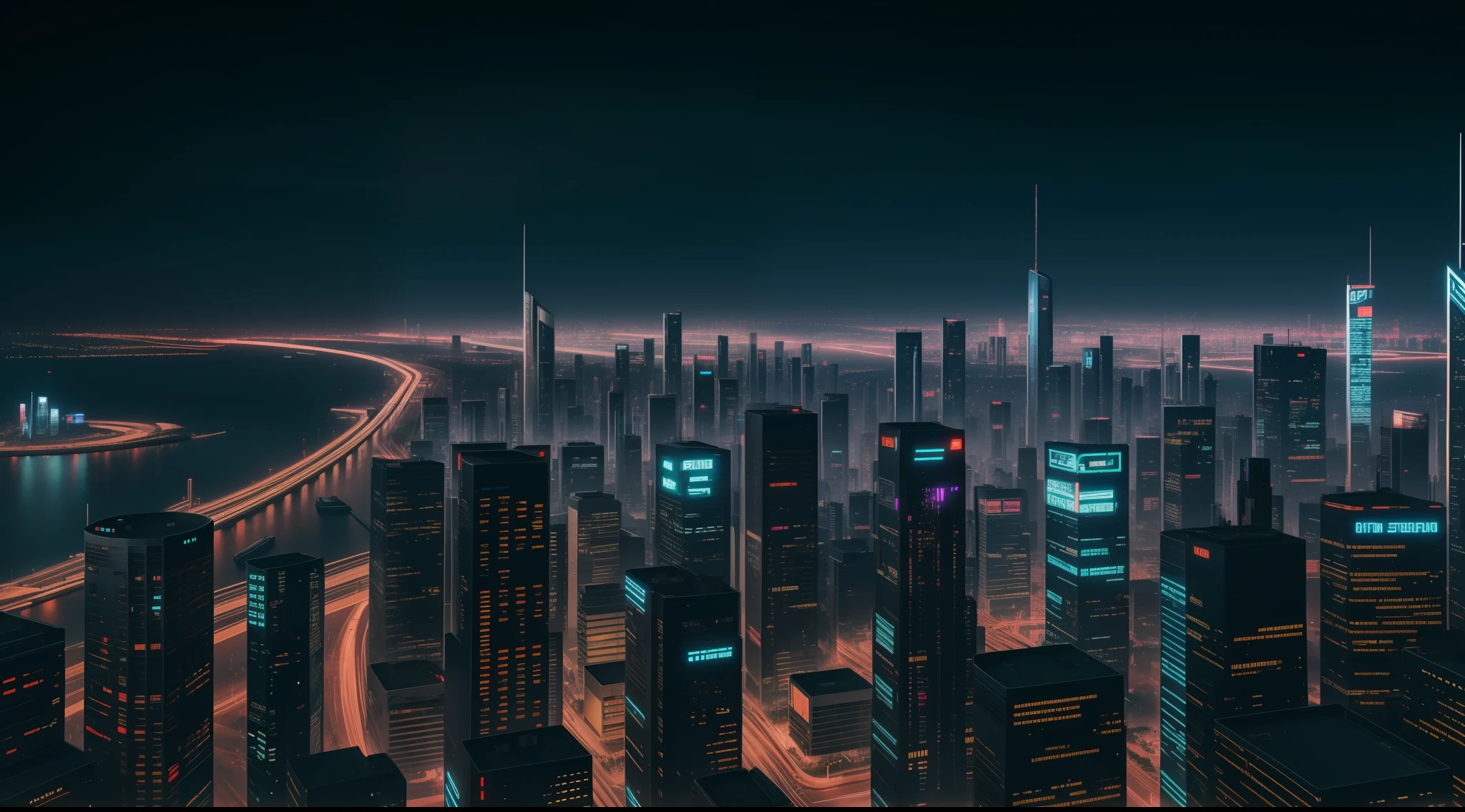 cyberpunk city, realistic skyline, cyber urban fantasy, vibrant, photorealistic, realistic, dramatic, dark, sharp focus, 8k