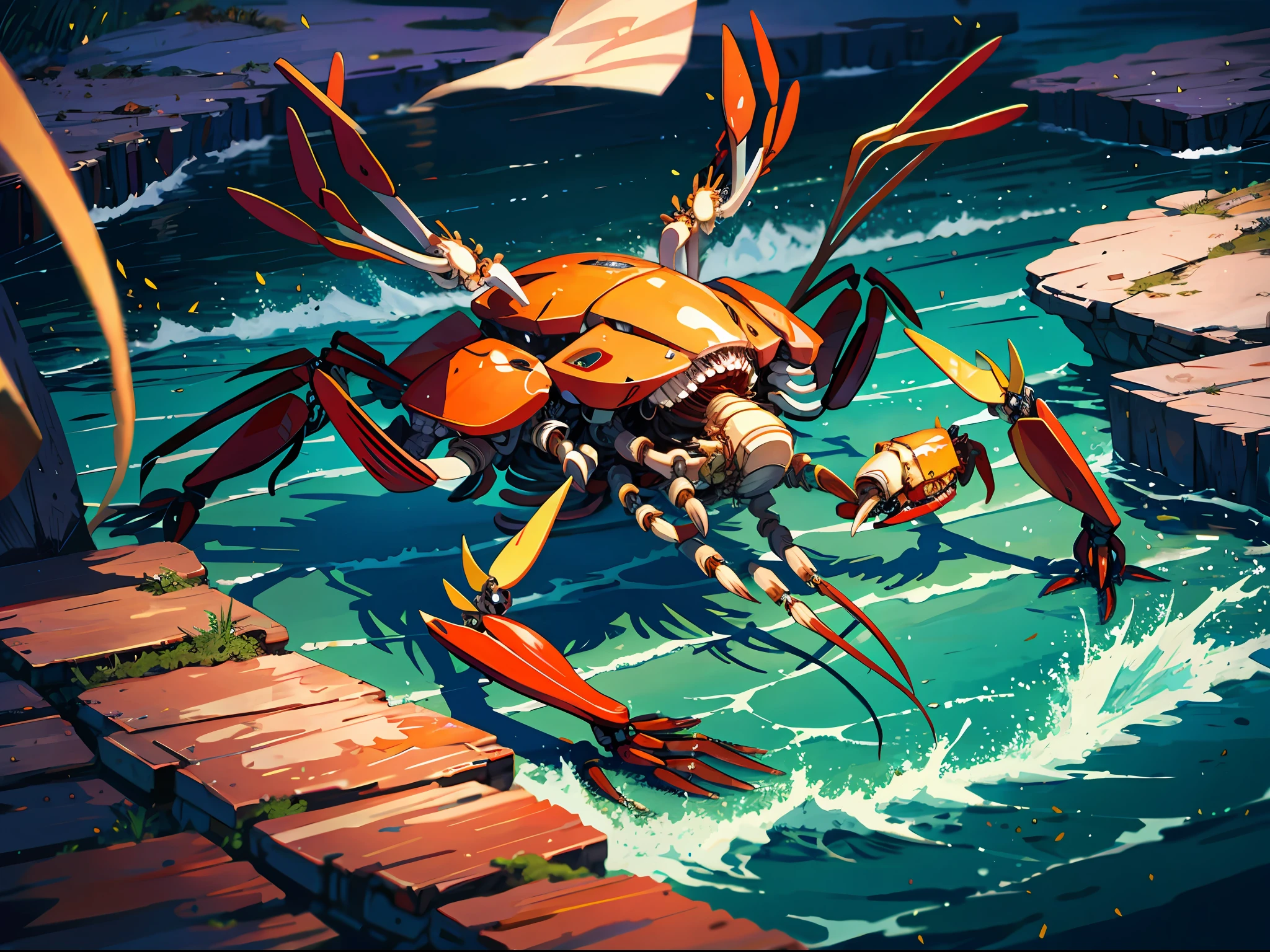 HD clear, best images, illustrations, super detailed, a mechanical crab