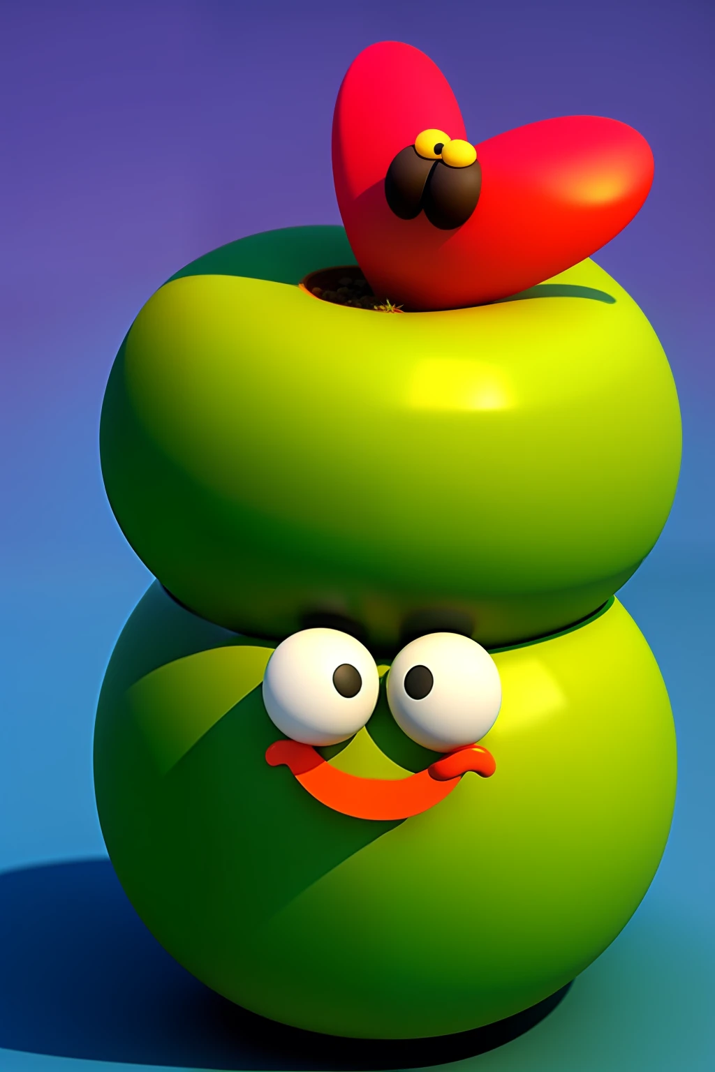 A 3D render cactus with a big mustache and smiling
