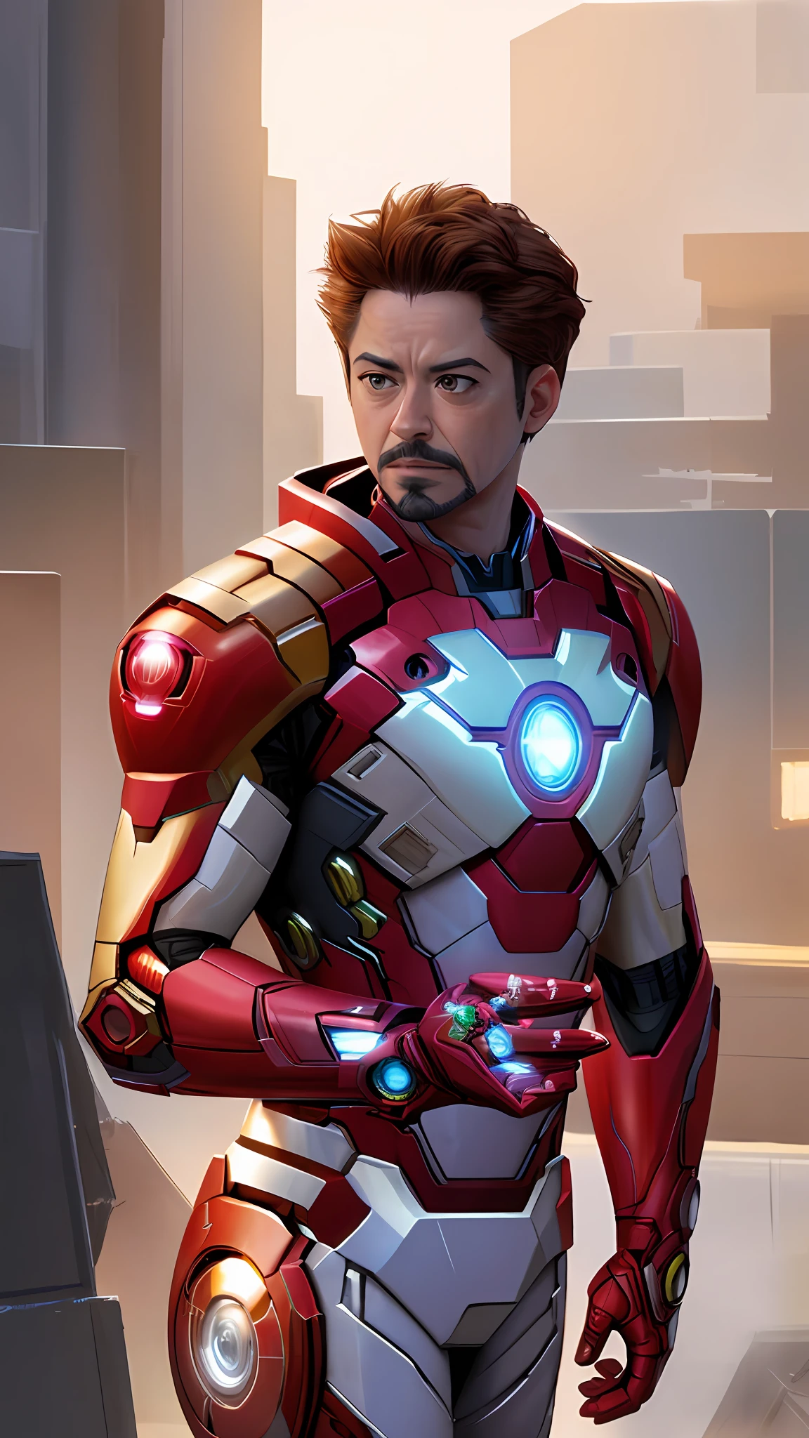 tony stark is iron man ,no helmet, photography,soft lighting, soft details, octane, artstation trending, ultra high detail, ultra realistic, cinematic,16k