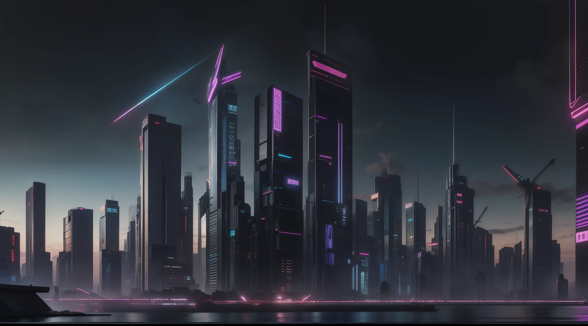 cyberpunk city, realistic skyline, cyber urban fantasy, vibrant, photorealistic, realistic, dramatic, dark, sharp focus, 8k