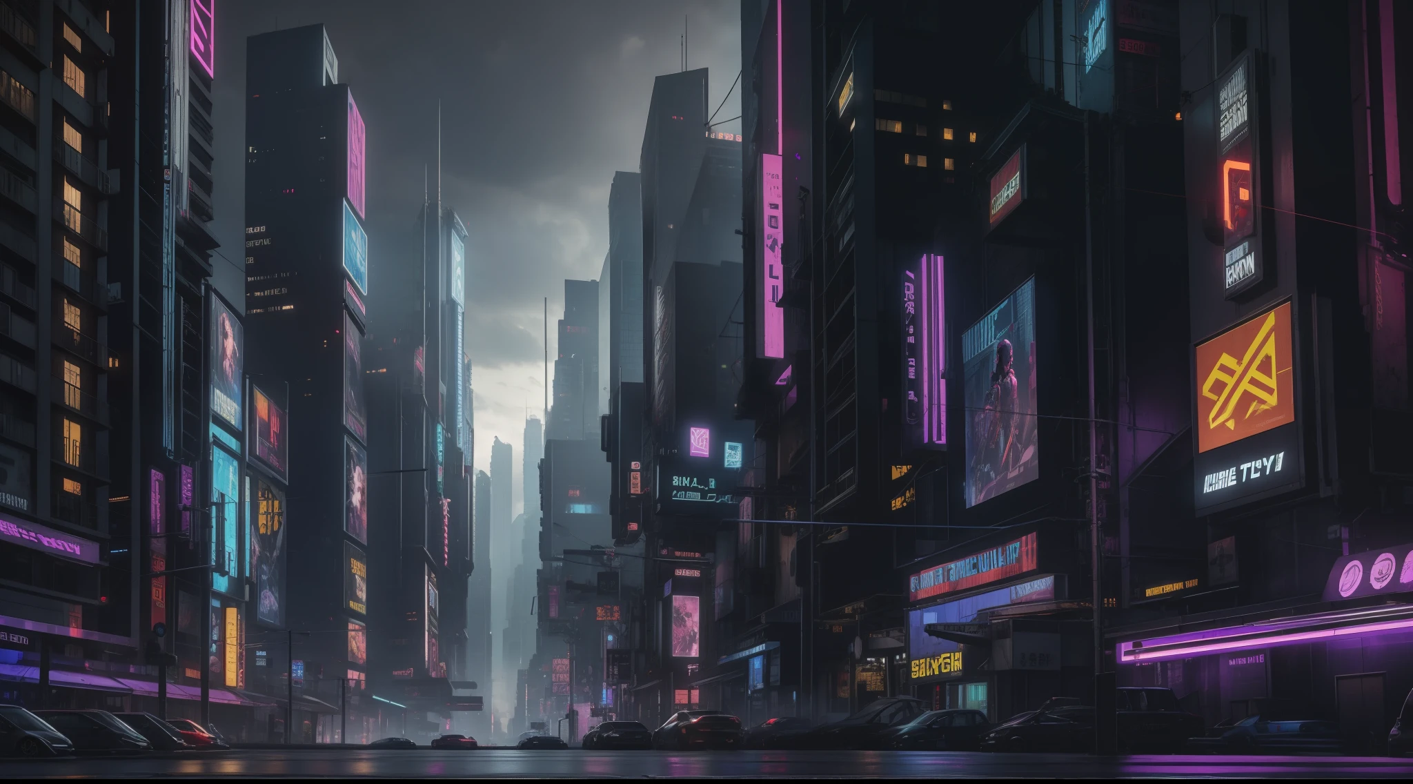 cyberpunk city, realistic skyline, cyber urban fantasy, vibrant, photorealistic, realistic, dramatic, dark, sharp focus, 8k