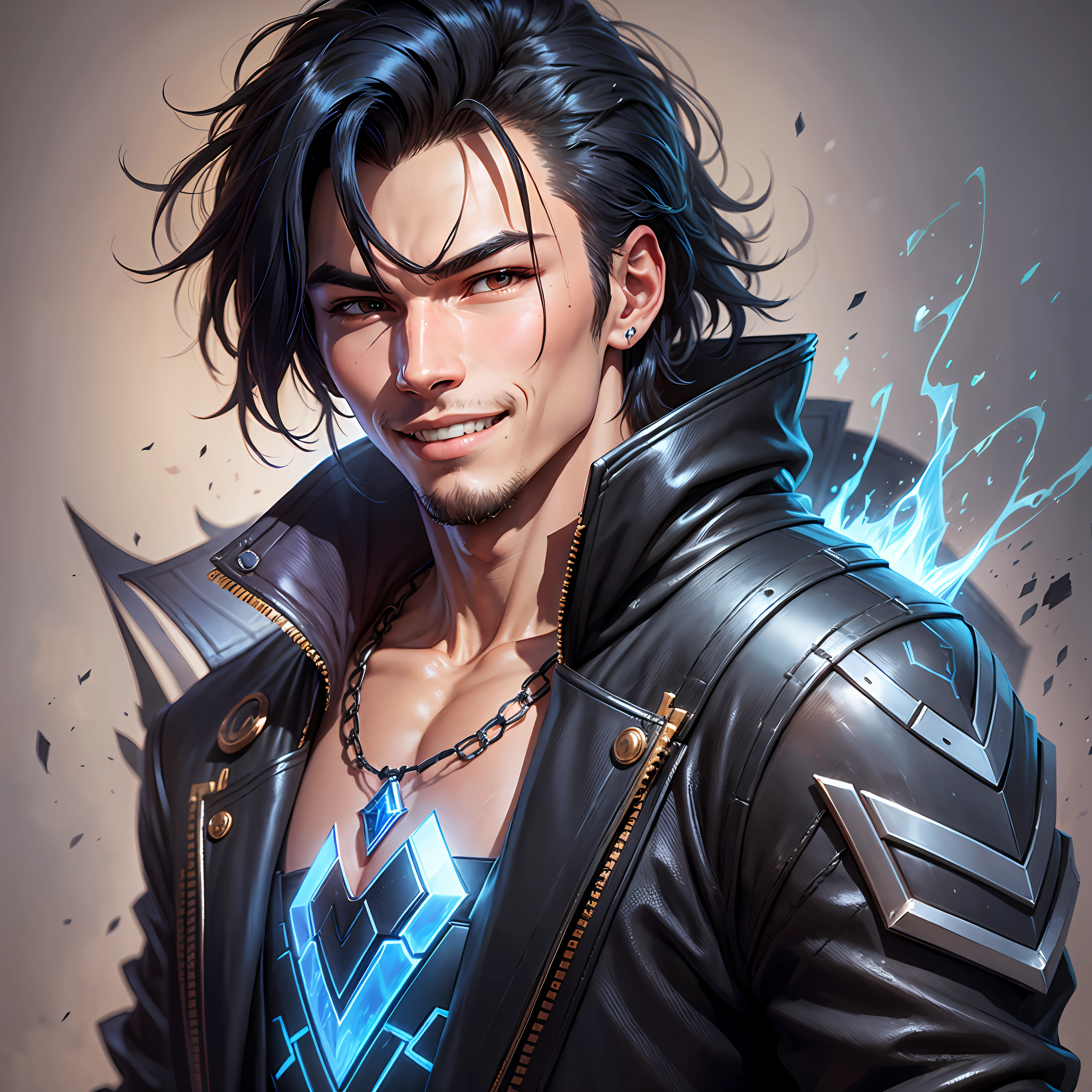 (masterpiece, best quality: 1.2), cowboy shot, solo, male focus, 1boy, League Of Legends Kayn, lol, smile, hands in pockets, sale, black jacket --auto --s2