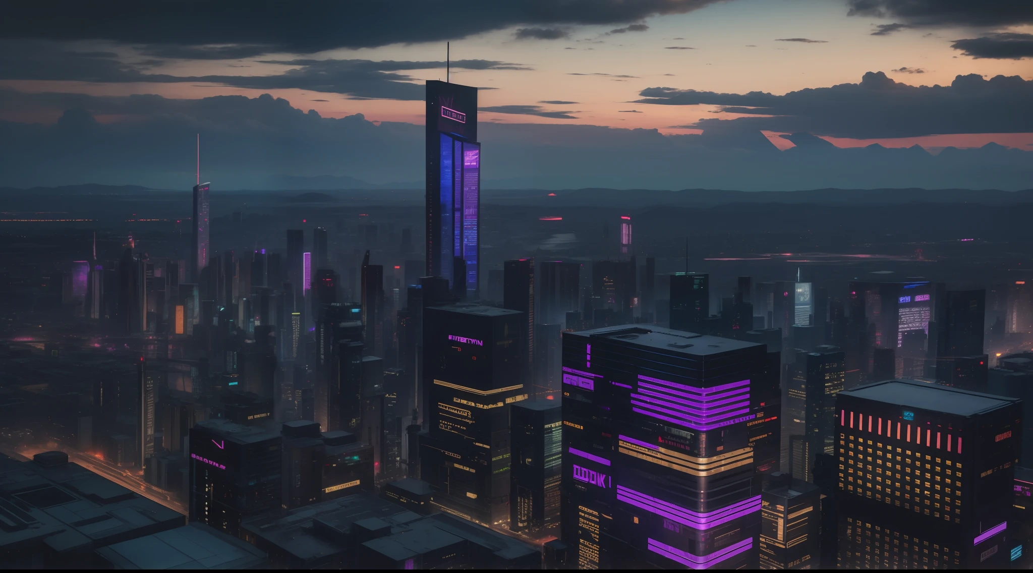 aerial view, cyberpunk city, realistic skyline, cyber urban fantasy, vibrant, photorealistic, realistic, dramatic, dark, sharp focus, 8k