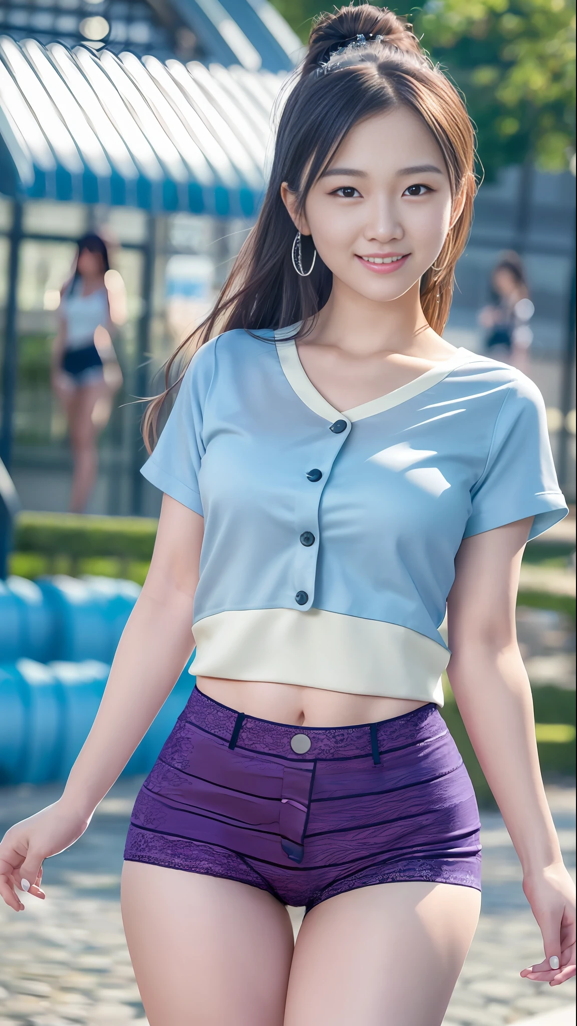 Smiling minchen, mouth closed, balanced eyes, (Best Quality Detail: 1.2), Realistic, 8K HD, Ultra-detailed, High Quality Texture, Intricate Detail, Detailed Texture, Fine Detail, High Detail, Very Detailed CG, Delicate Beautiful Delicate Face, (Delicate Beautiful Delicate Eyes: 1.32), Very Bright Lighting, Ray Tracing, (A Beautiful 25-Year-Old Cute Japanese Lady: 1), Proud, Tall Feminine, Beautiful Legs, Glowing Eyes, Blush, Very White Skin, Perfect Body Petite, Silver Tight Bra, [Brown Skirt]: 1, Stockings and suspenders: 1.2, long hair, short pink skirt, comfortable living room, sun, hands open, earrings, necklace, model, looking at the audience, standing pose, from the side, dynamic pose, front