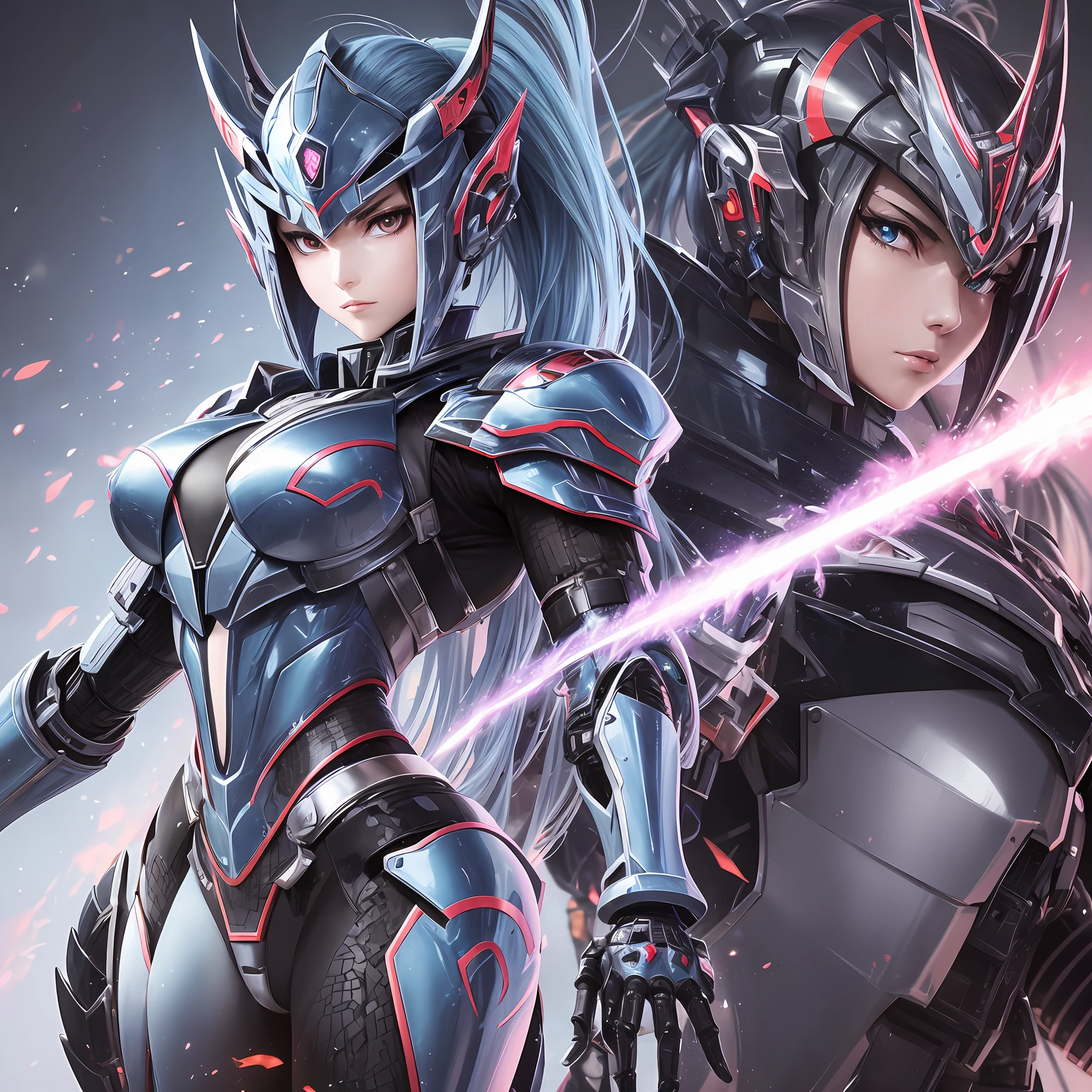 Close up portrait of a person in costume with a sword, cyber japan style armor, cyber japan armor, guyver style, girl in armor, monster hunter armor, full body mecha suit, perfect anime cyborg woman, cyborg noble woman, mecha cyber armor girl, detailed full body concept, female armor, anime character. Full Body Art --auto --s2