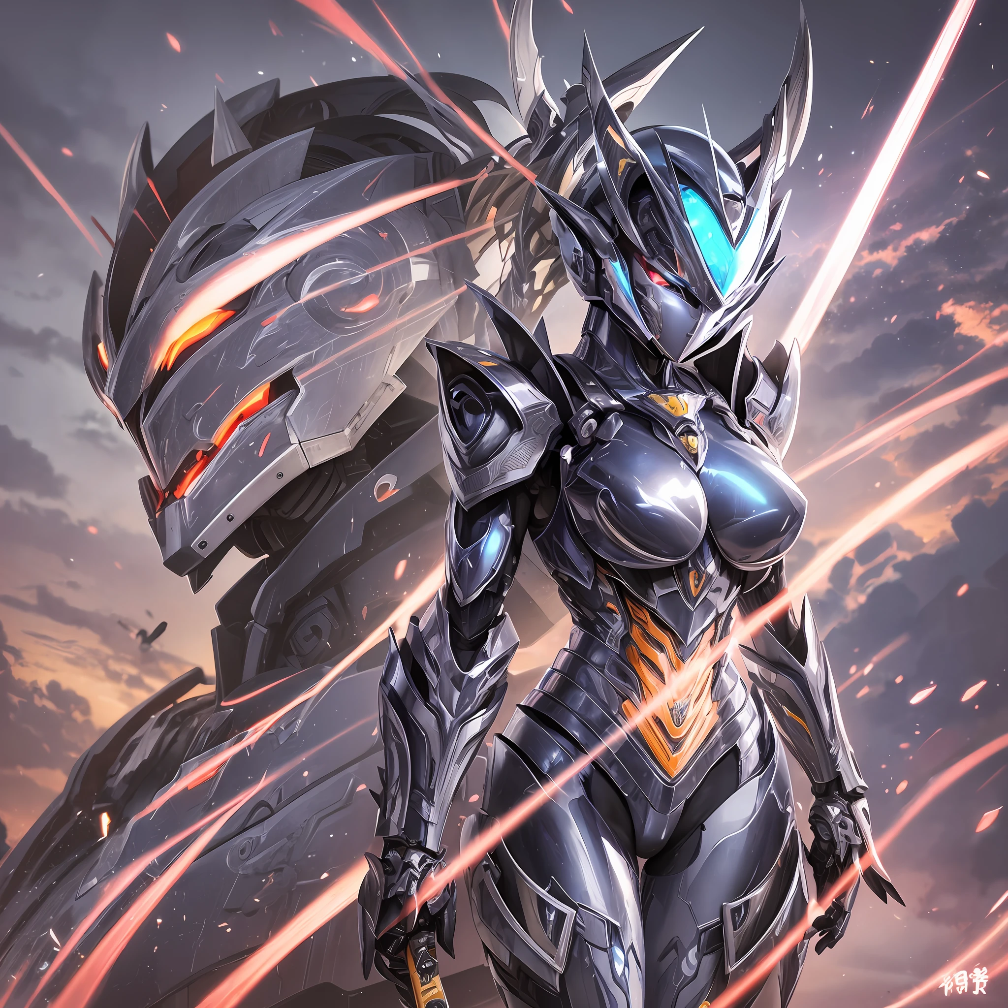 Close up portrait of a person in costume with a sword, cyber japan style armor, cyber japan armor, guyver style, girl in armor, monster hunter armor, full body mecha suit, perfect anime cyborg woman, cyborg noble woman, mecha cyber armor girl, detailed full body concept, female armor, anime character. Full Body Art --auto --s2