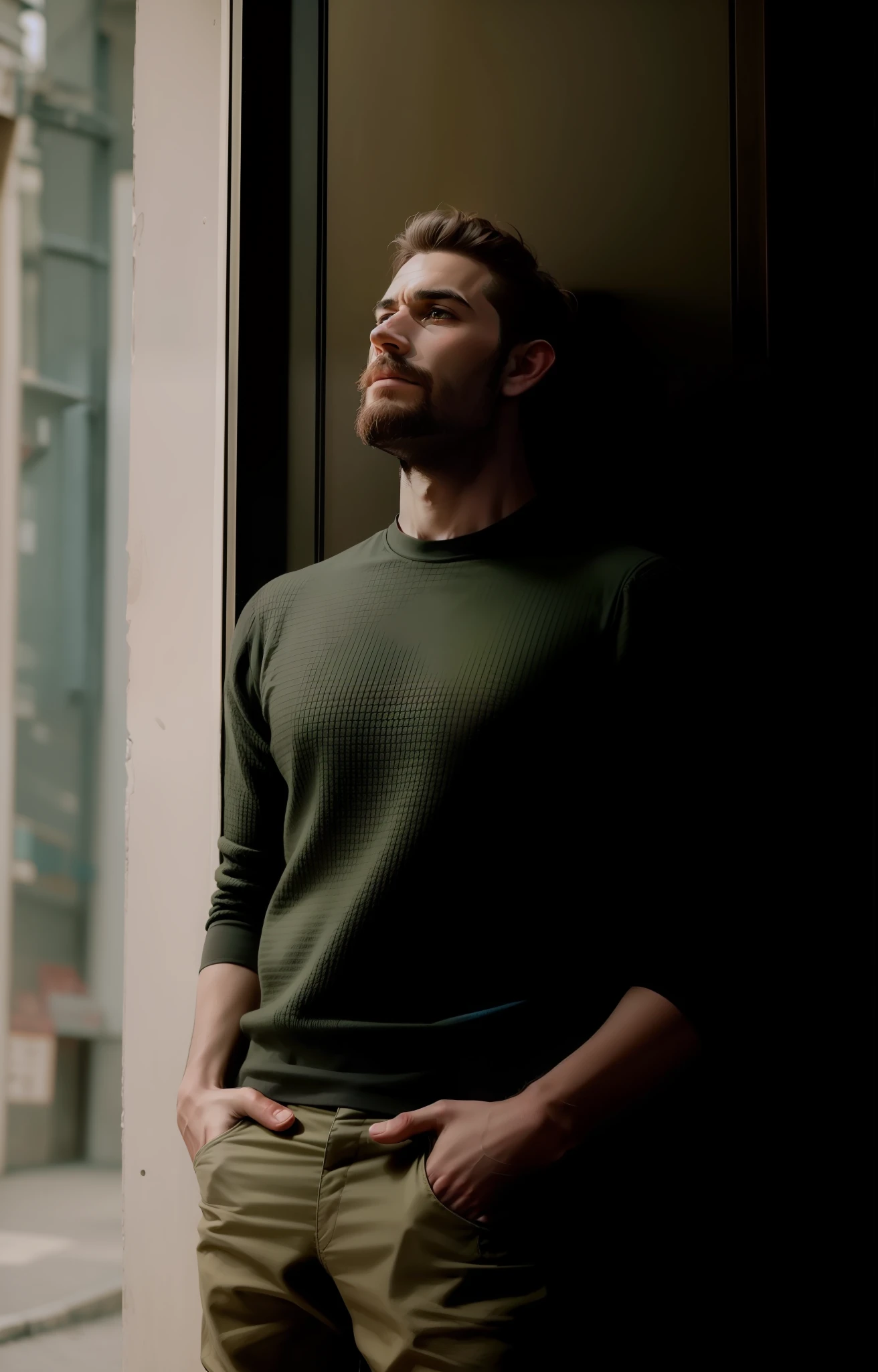 Man with his hand out of his pocket, on top of his shorts, hand on top of his pants, man posing with his hand exposed, hand well drawn and hairy