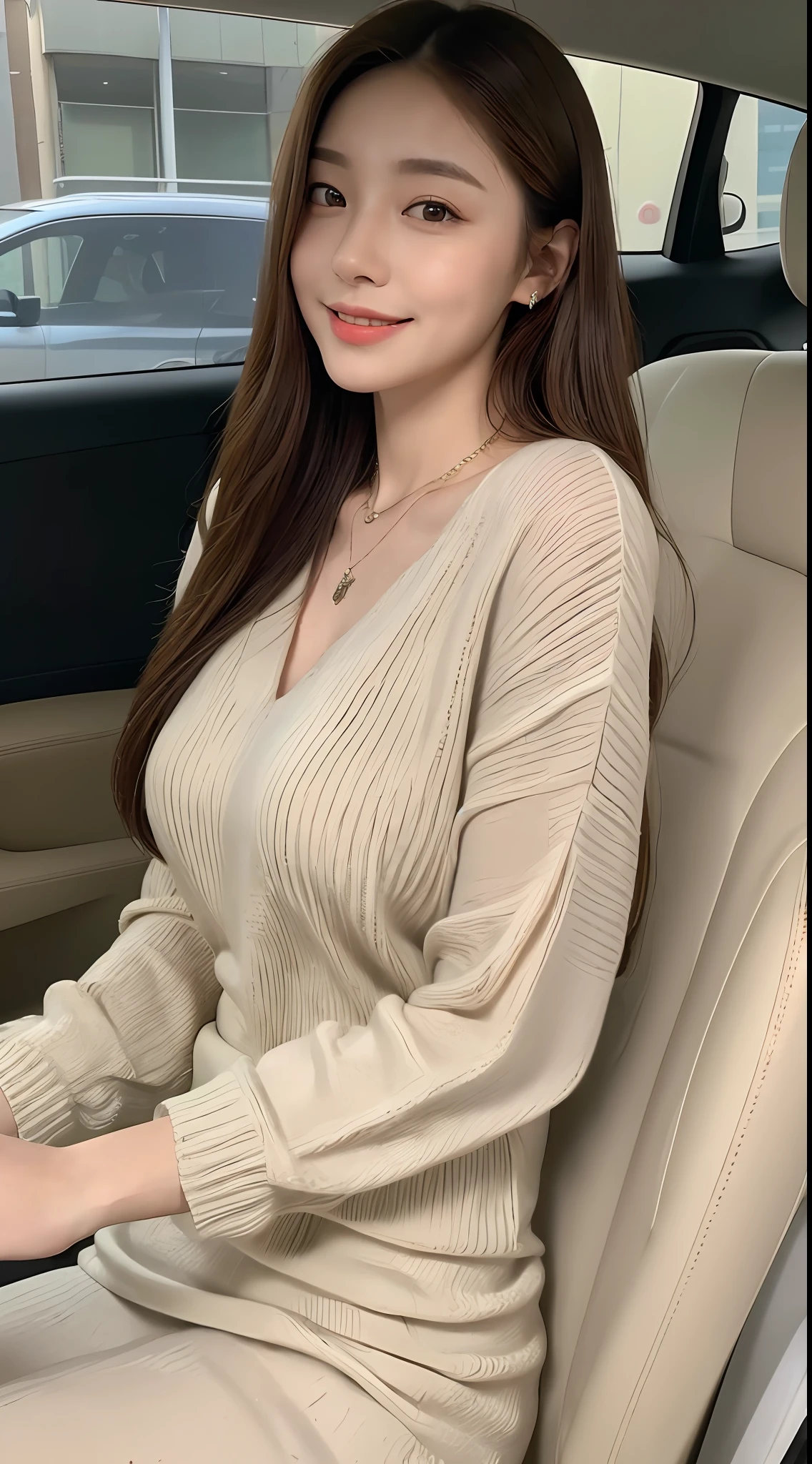 ((Best Quality, 8k, Masterpiece:1.3)), Focus:1.2, Perfect Body Beauty:1.4, Buttocks:1.2, ((Delicate Hair)), (Sweater Dress:1.1) , (Sports car, street: 1.2), Highly detailed face and skin texture, Detailed eyes, Double eyelids, whitening skin, Big breasts, smile, wearing necklaces, rings, people sitting in cars with their buttocks up,