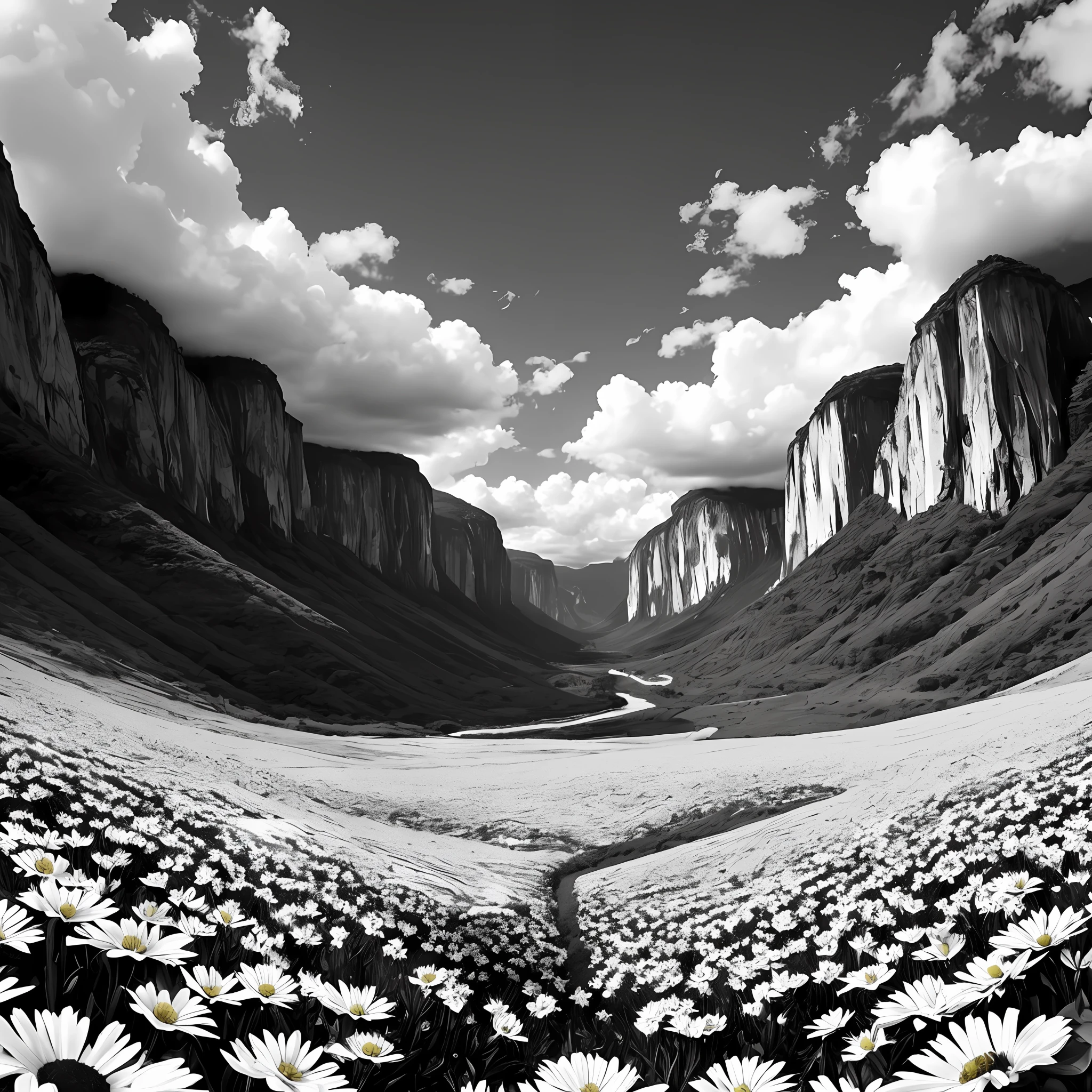 Black and white flowery landscape --auto --s2