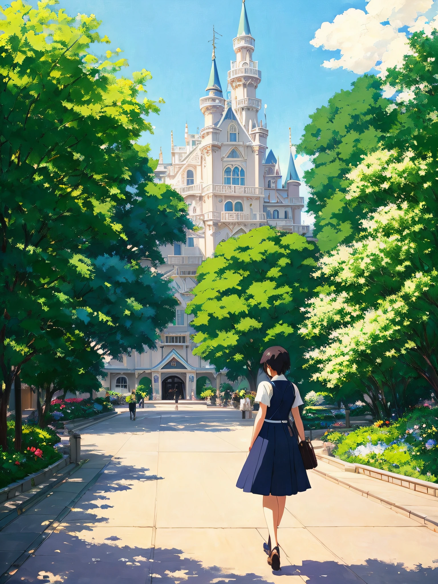 _modelshoot style, (extremely detailed CG unity 8k wallpaper), full shot body photo of the most beautiful artwork in the world, magic castle, professional majestic impressionism oil painting by Waterhouse, John Constable, Ed Blinkey, Atey Ghailan, Studio Ghibli, by Jeremy Mann, Greg Manchess, Antonio Moro, trending on ArtStation, trending on CGSociety, Intricate, High Detail, dramatic, makoto shinkai kyoto, trending on artstation, trending on CGsociety