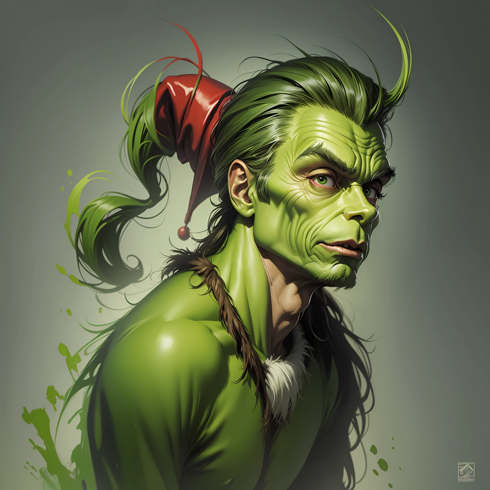 grinch painting, digital art by Nicholas Marsicano, reddit, digital art, jim carey, #1 digital painting of all time, #1 digital painting of all time, classic painting --auto --s2