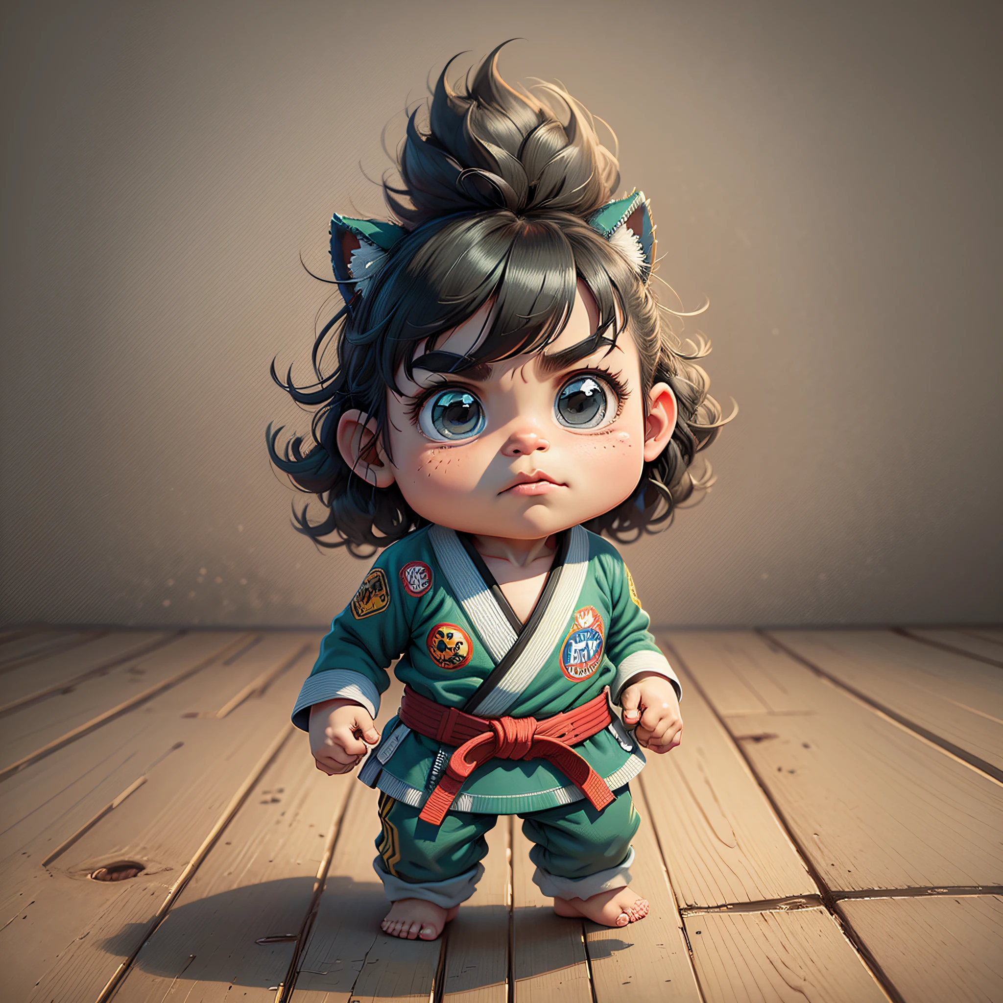 Create a child jiu jitsu fighter in cartoon mascot with black belt --auto --s2