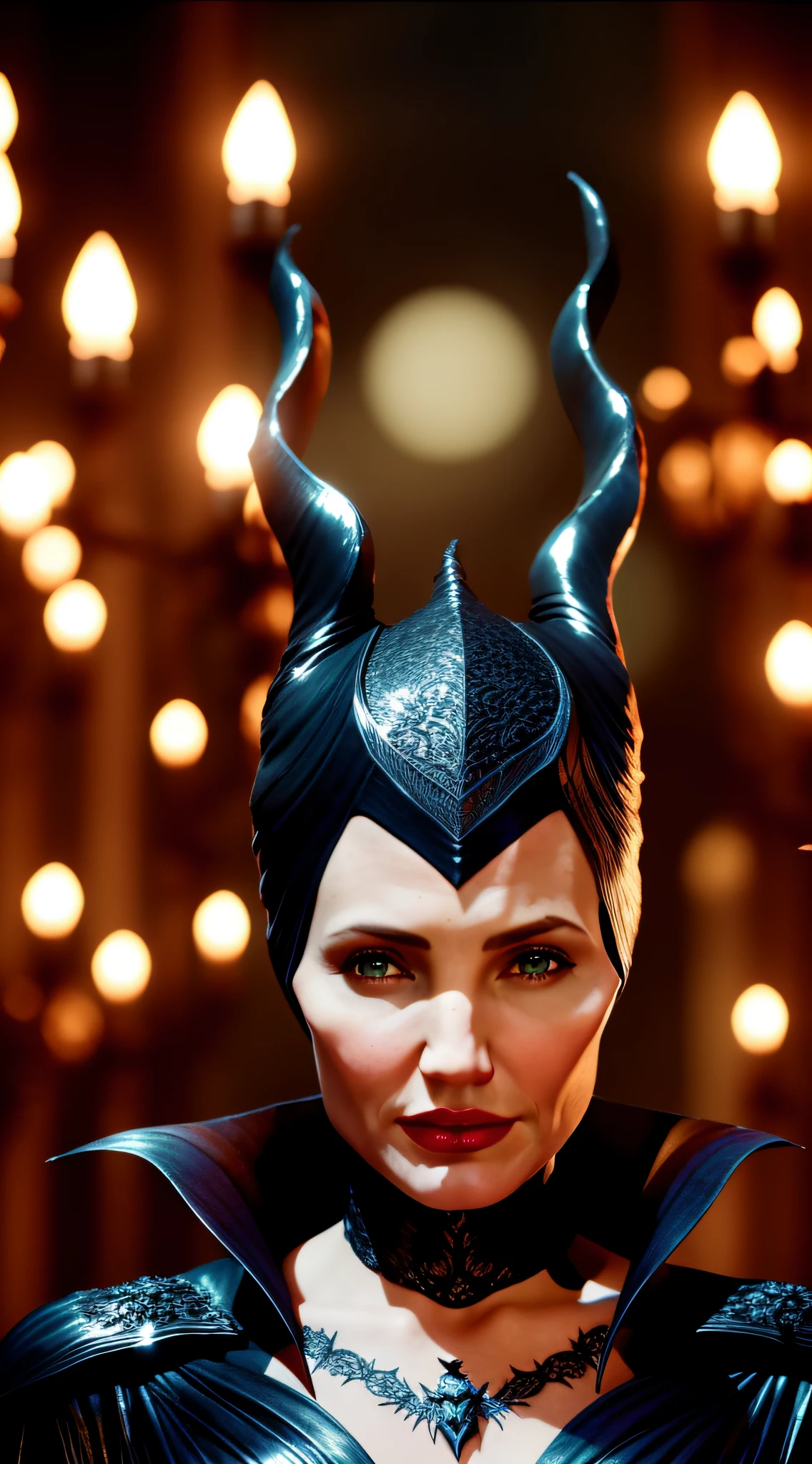 intricate details, Cameron Diaz, such as Maleficent classic outfit, featured face, a fanciful landscape, enchanted flower, perfect features, dramatic, cinematic lighting, highlight lighting, SSAA, smooth rendering, no noise testing, social realism, realism, ray tracing, reflection light, high quality, high details, super detail, 8k, 16k, best quality