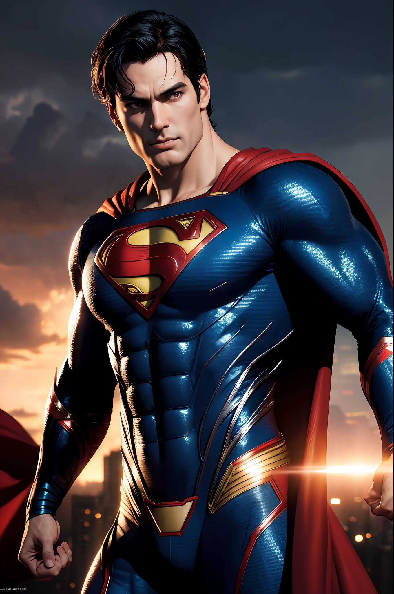 DC Comics, Superman, realistically, dynamic lights, old, full footage, (extremely detailed 8k wallpaper of CG unit), trend in ArtStation, trend in CGSociety, high detail, sharp focus, dramatic, photorealistic