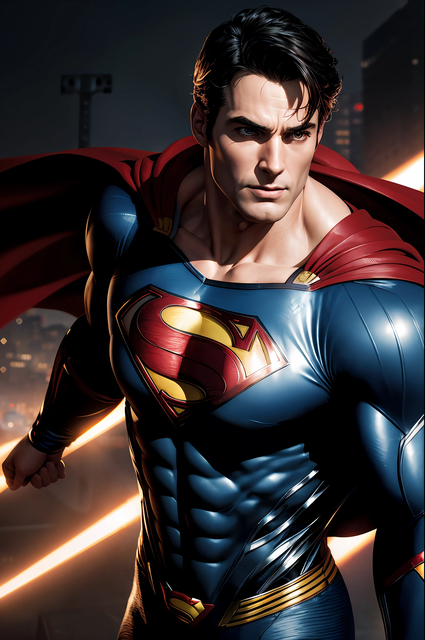 DC Comics, Superman, realistically, dynamic lights, old, full footage, (extremely detailed 8k wallpaper of CG unit), trend in ArtStation, trend in CGSociety, high detail, sharp focus, dramatic, photorealistic