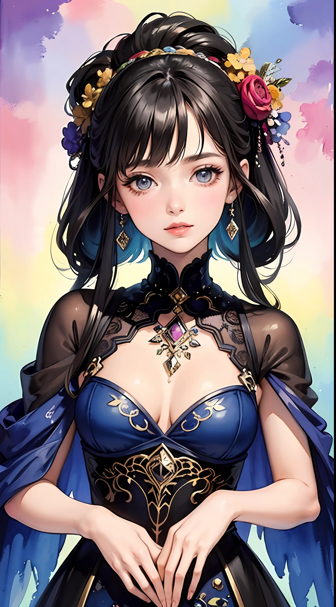 (masterpiece, top quality, best quality, official art, beautiful and aesthetic:1.2), (1girl:1.3), extreme detailed,colorful,highest detailed,(watercolour painting:1.3), optical mixing, playful patterns, lively texture, rich colors, unique visual effect