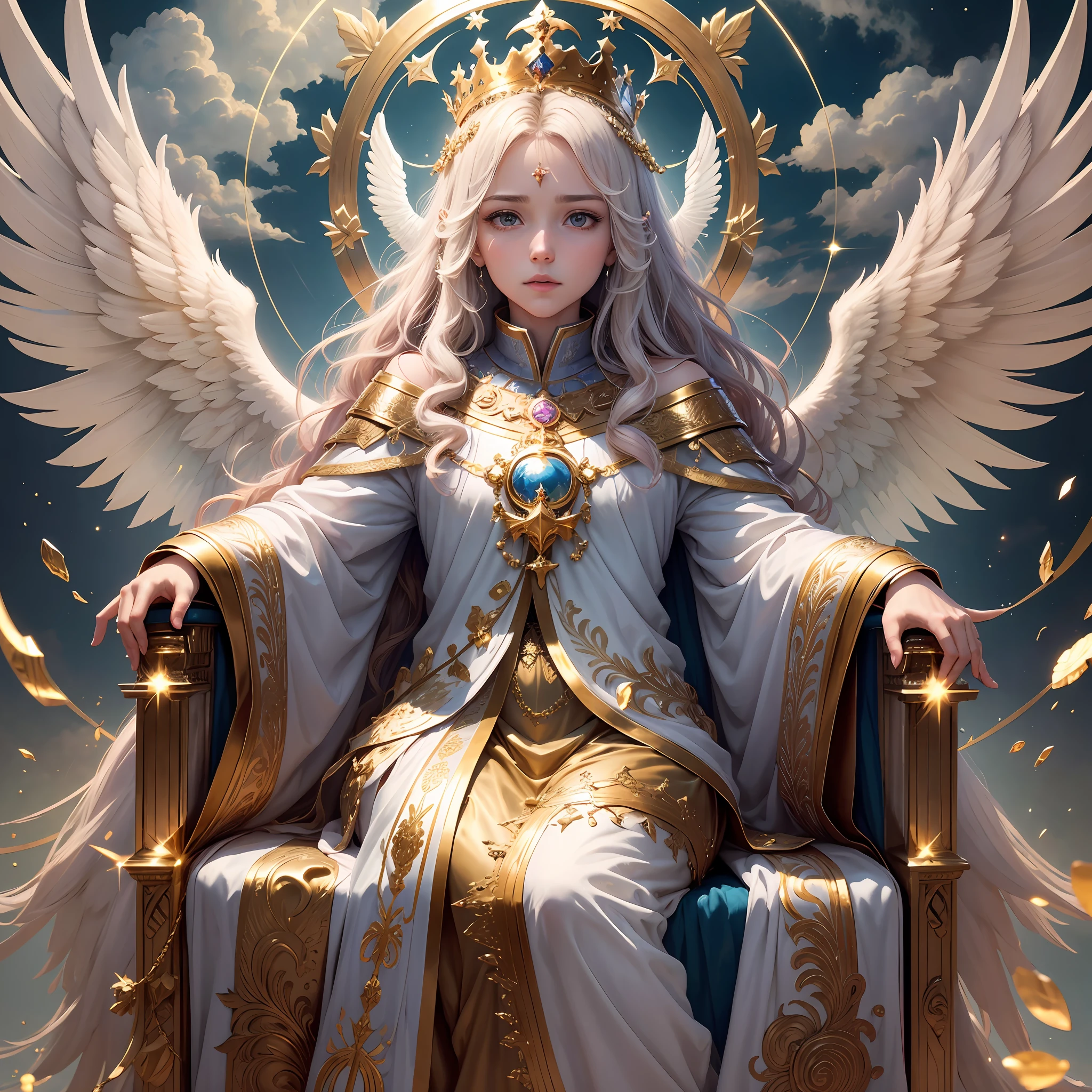 God looking at humanity, ultra-realistic 8k 9k clouds gold gate of heavenly grace, jasmin colors of precious stones, throne of God! Ulta realist, crown, angels of God in seraphim clouds and cherubim --auto --s2